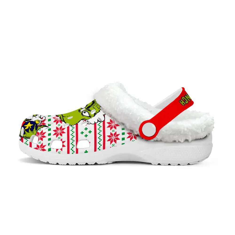 Footwearmerch The Grinch x Christmas Crocs Crocband Fleece Lined Clogs Shoes Comfortable For Men Women and Kids In Winter