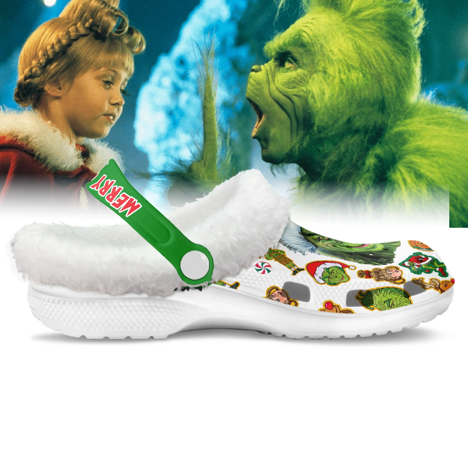 Footwearmerch The Grinch x Christmas Crocs Crocband Fleece Lined Clogs Shoes Comfortable For Men Women and Kids In Winter