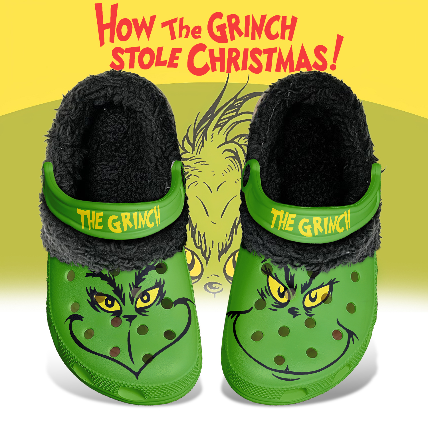 Footwearmerch The Grinch x Christmas Crocs Crocband Fleece Lined Clogs Shoes Comfortable For Men Women and Kids In Winter