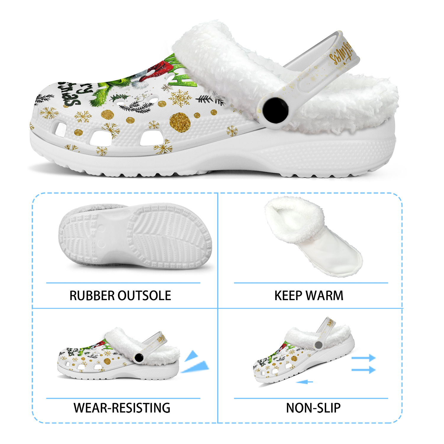 Footwearmerch The Grinch x Christmas Crocs Crocband Fleece Lined Clogs Shoes Comfortable For Men Women and Kids In Winter
