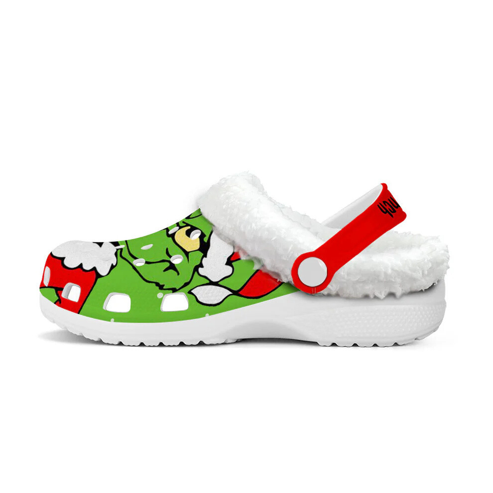 Footwearmerch The Grinch x Christmas Crocs Crocband Fleece Lined Clogs Shoes Comfortable For Men Women and Kids In Winter