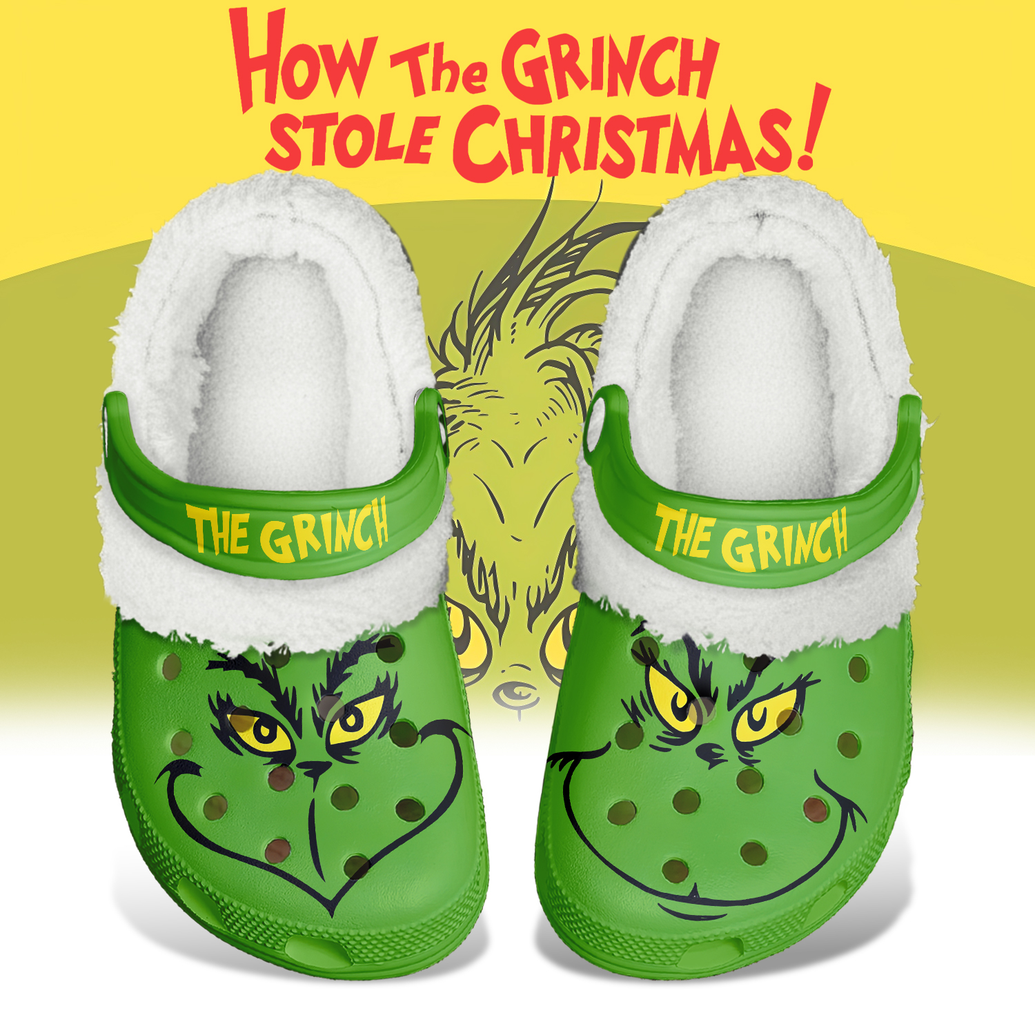 Footwearmerch The Grinch x Christmas Crocs Crocband Fleece Lined Clogs Shoes Comfortable For Men Women and Kids In Winter