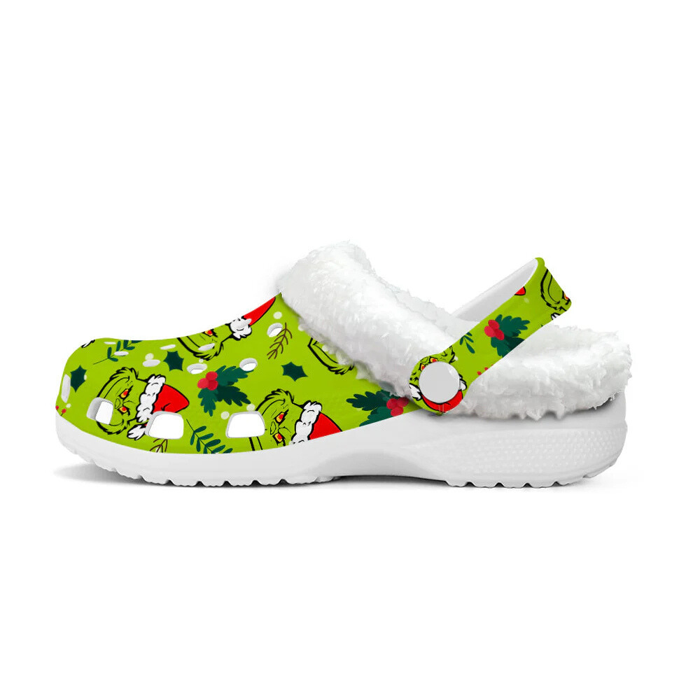 Footwearmerch The Grinch x Christmas Crocs Crocband Fleece Lined Clogs Shoes Comfortable For Men Women and Kids In Winter