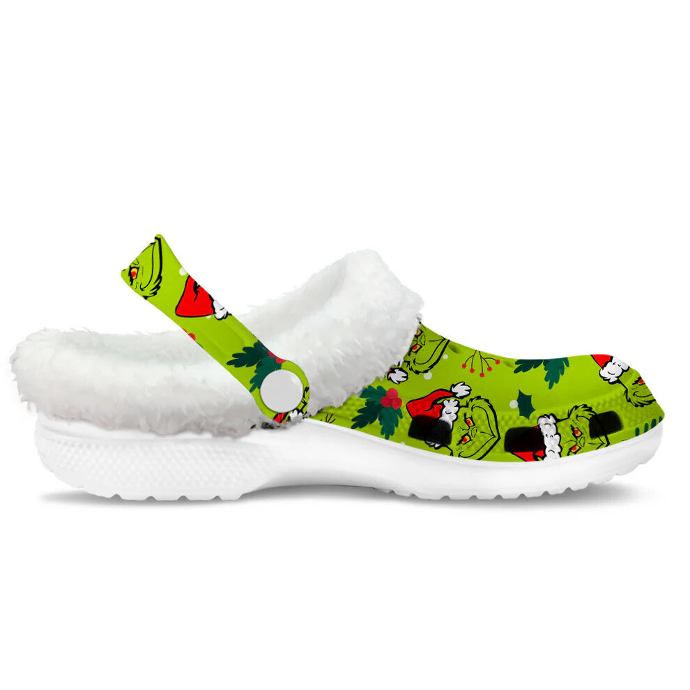 Footwearmerch The Grinch x Christmas Crocs Crocband Fleece Lined Clogs Shoes Comfortable For Men Women and Kids In Winter