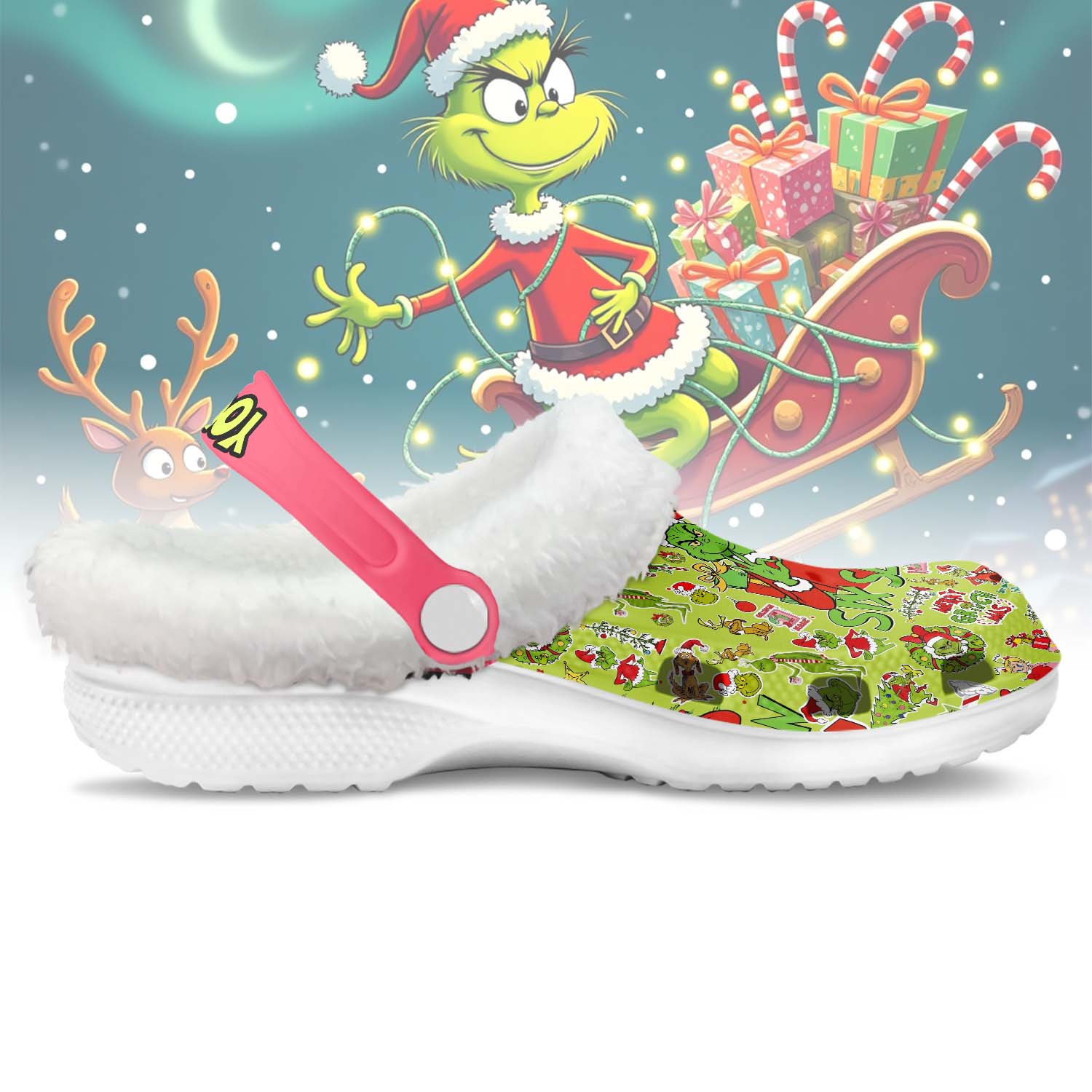 Footwearmerch The Grinch x Christmas Crocs Crocband Fleece Lined Clogs Shoes Comfortable For Men Women and Kids In Winter