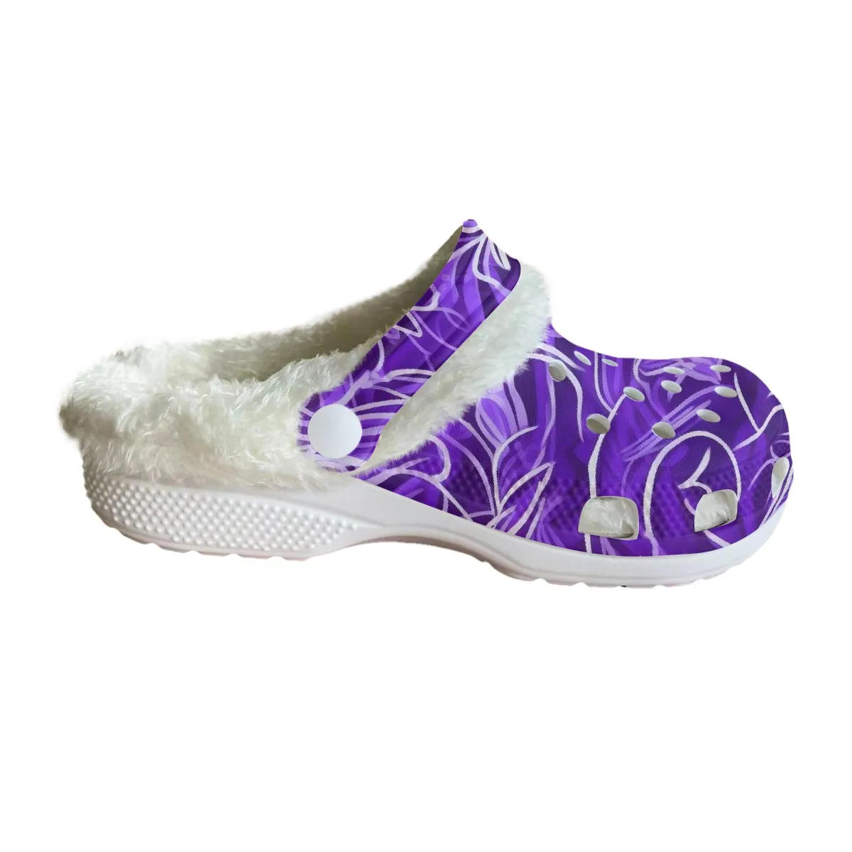 Footwearmerch Violet Floral Crocs Crocband Fleece Lined Clogs Shoes Comfortable For Men Women and Kids In Winter