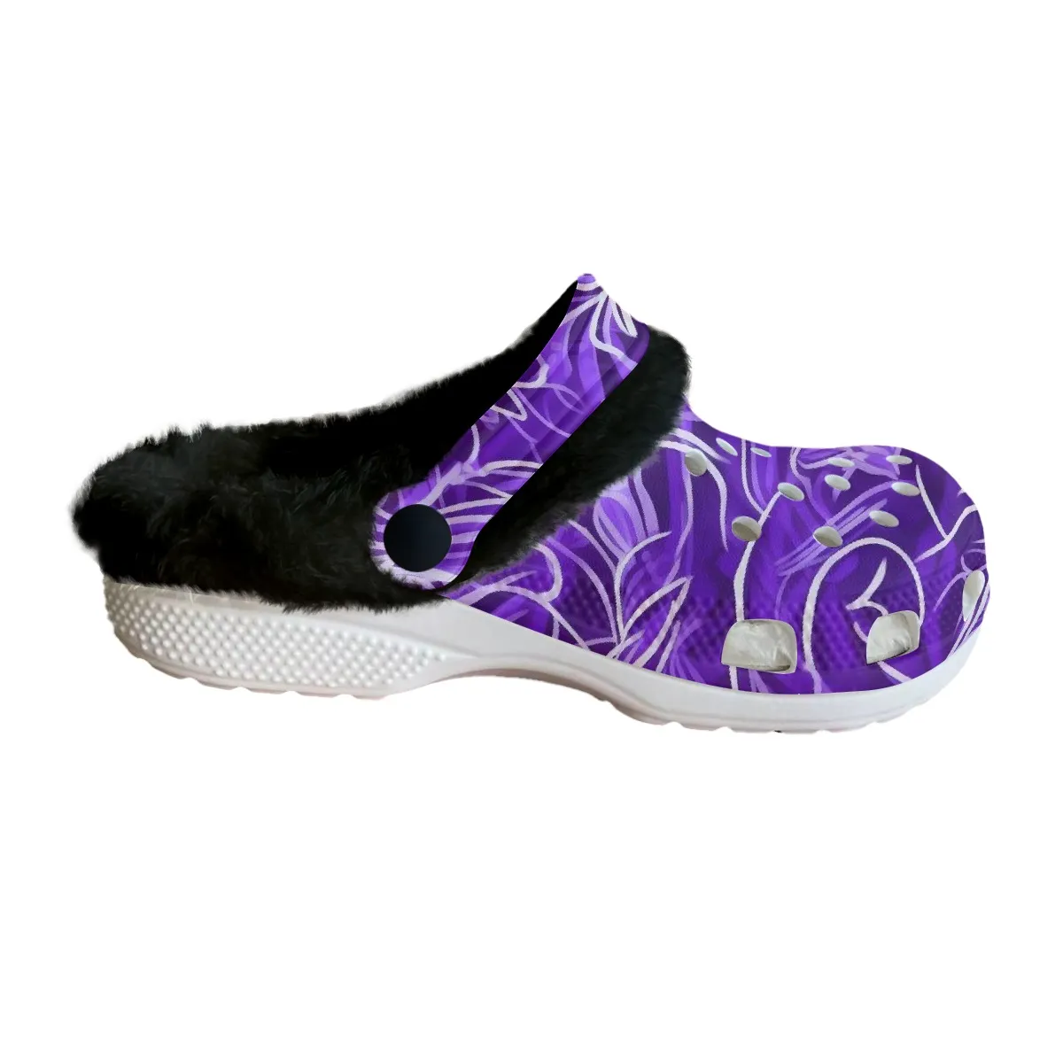 Footwearmerch Violet Floral Crocs Crocband Fleece Lined Clogs Shoes Comfortable For Men Women and Kids In Winter
