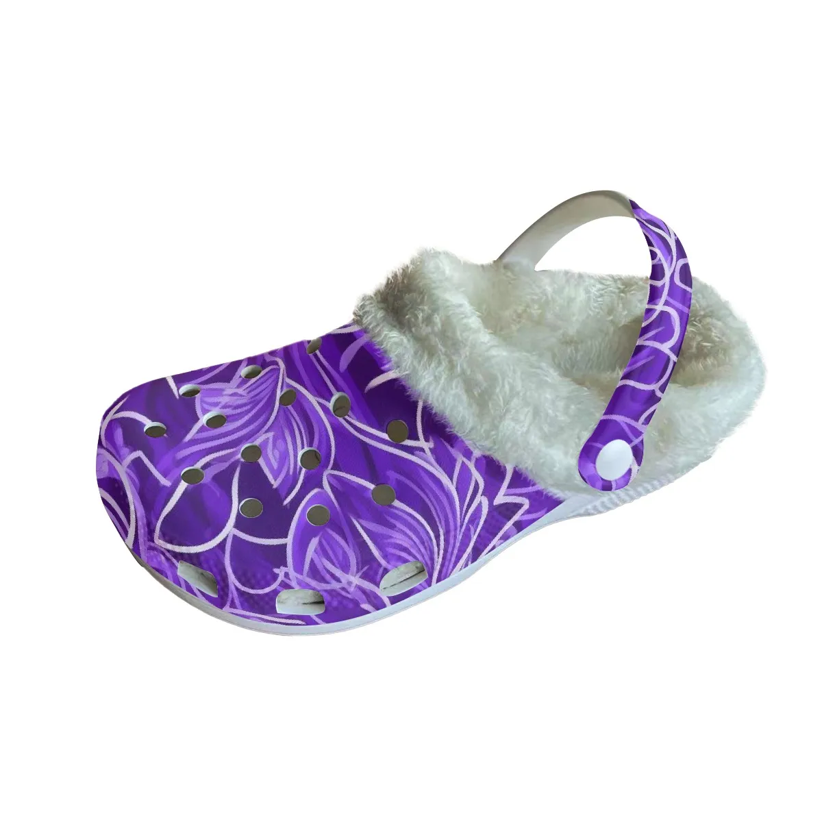 Footwearmerch Violet Floral Crocs Crocband Fleece Lined Clogs Shoes Comfortable For Men Women and Kids In Winter