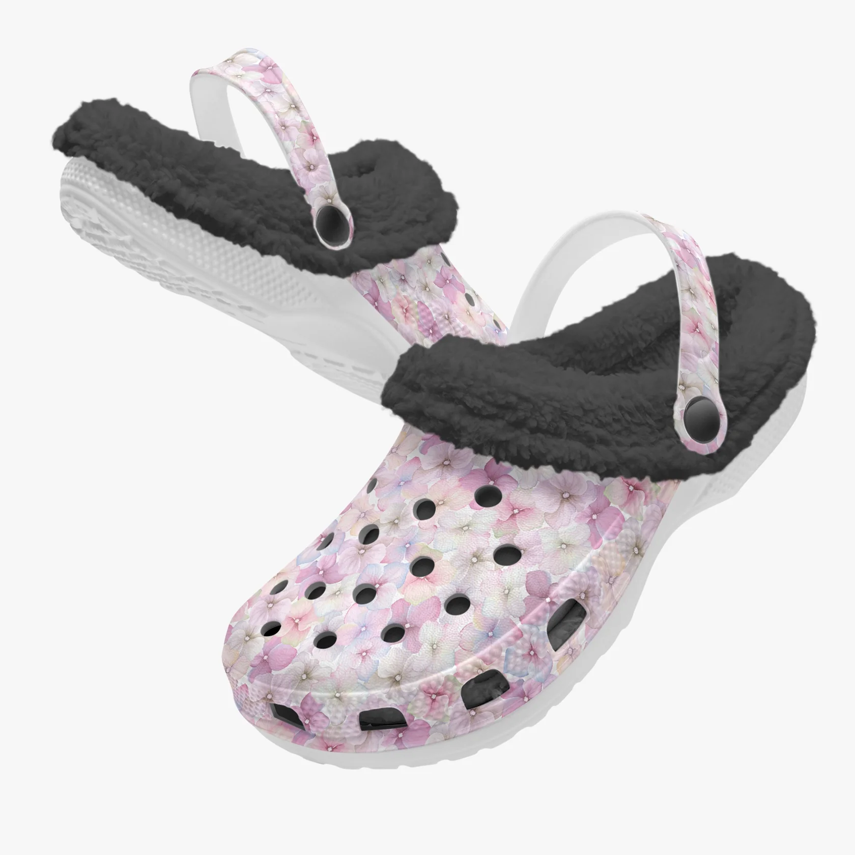 Footwearmerch Watercolor Floral Crocs Crocband Fleece Lined Clogs Shoes Comfortable For Men Women and Kids In Winter