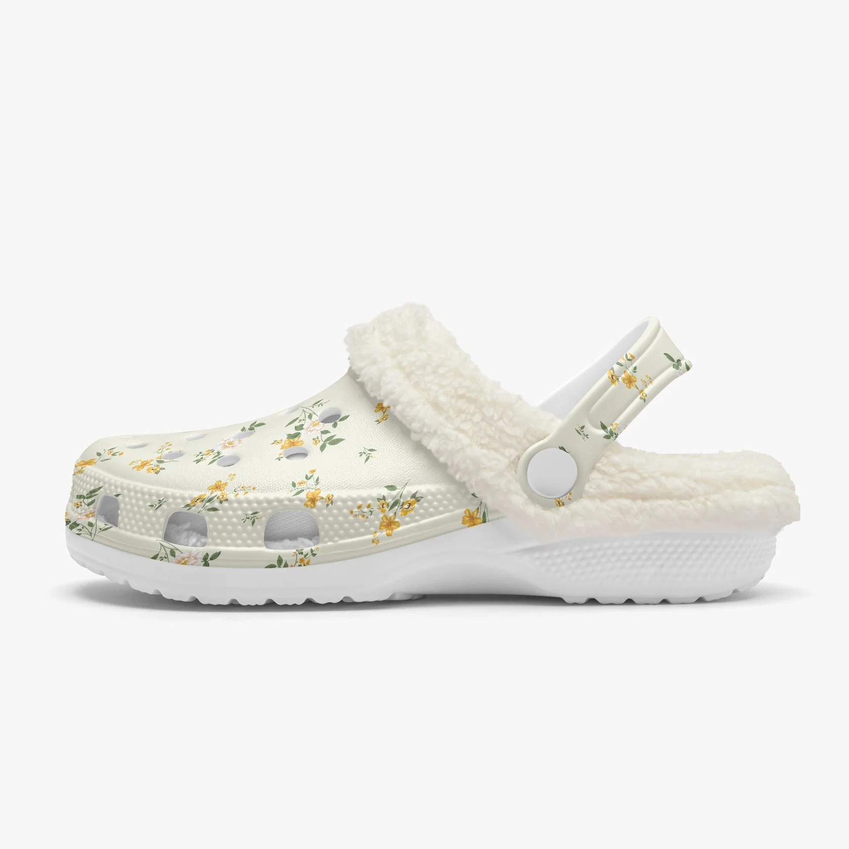 Footwearmerch Watercolor Tiny Yellow Flower Crocs Crocband Fleece Lined Clogs Shoes Comfortable For Men Women and Kids In Winter