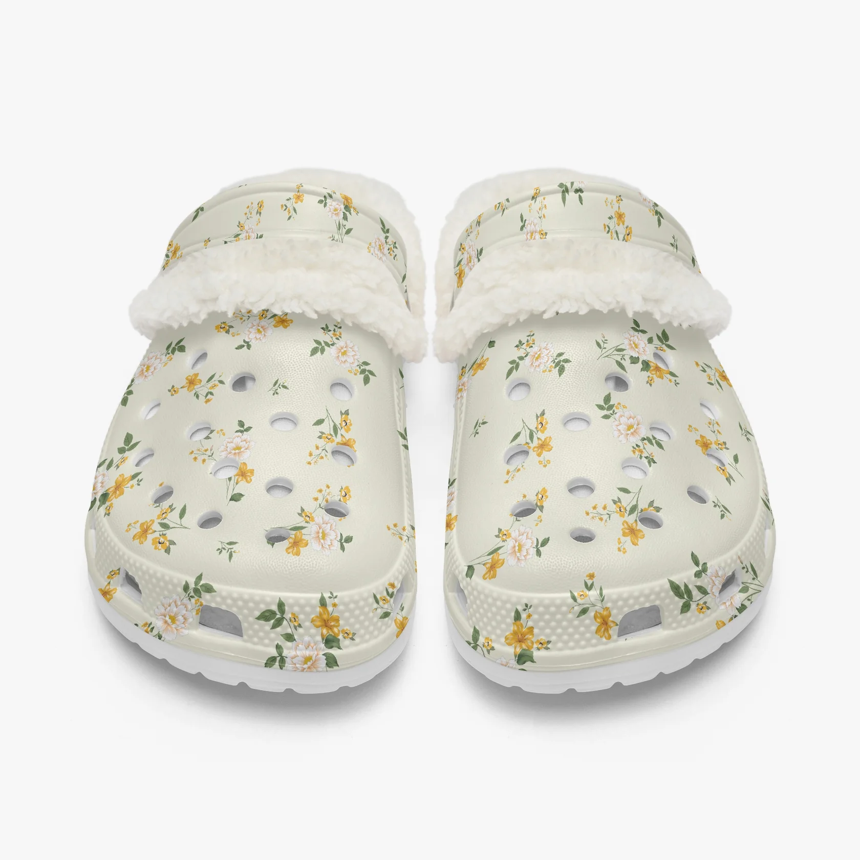 Footwearmerch Watercolor Tiny Yellow Flower Crocs Crocband Fleece Lined Clogs Shoes Comfortable For Men Women and Kids In Winter