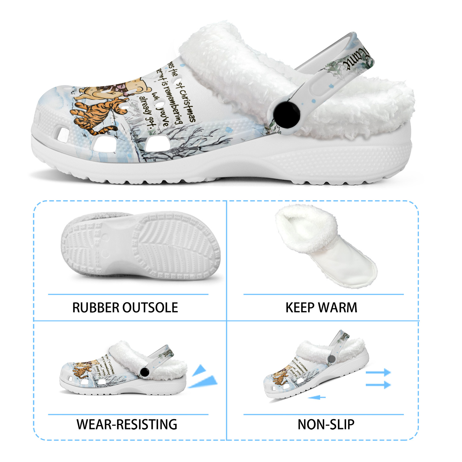 Footwearmerch Winnie The Pooh x Christmas Crocs Crocband Fleece Lined Clogs Shoes Comfortable For Men Women and Kids In Winter
