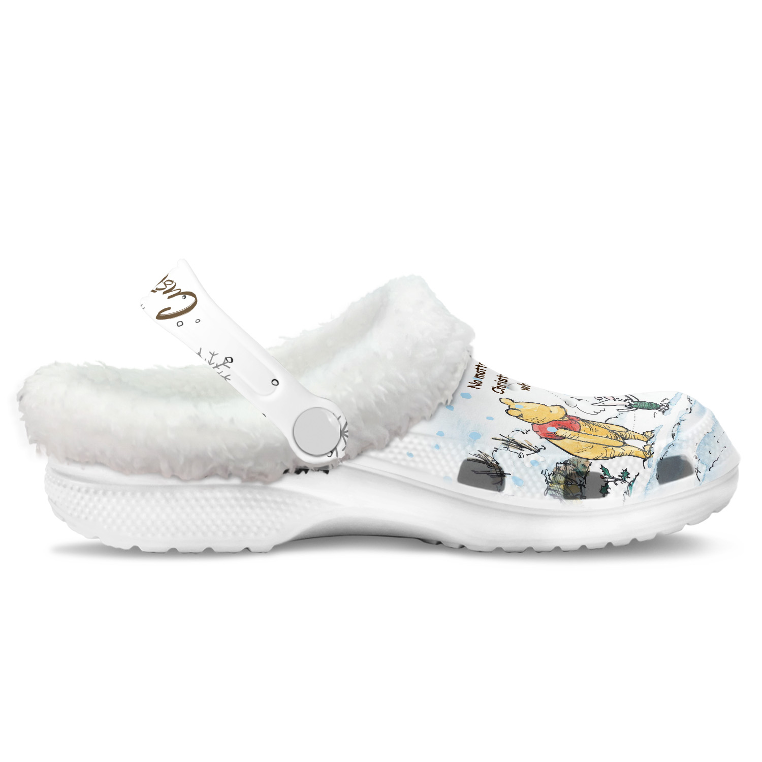 Footwearmerch Winnie The Pooh x Christmas Crocs Crocband Fleece Lined Clogs Shoes Comfortable For Men Women and Kids In Winter
