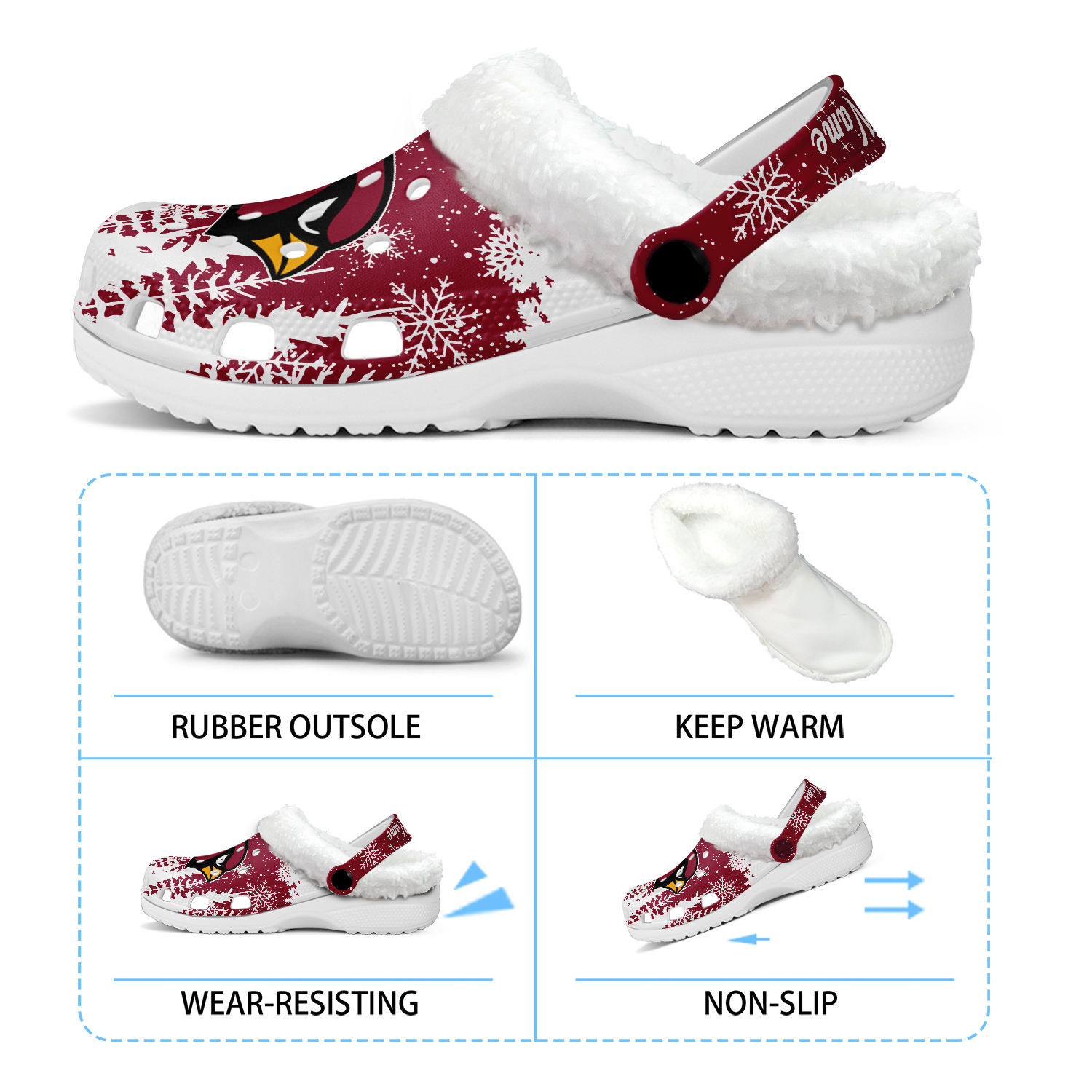Footwearmerch Arizona Cardinals NFL Crocs Crocband Fleece Lined Clogs Shoes Comfortable For Men Women and Kids In Winter
