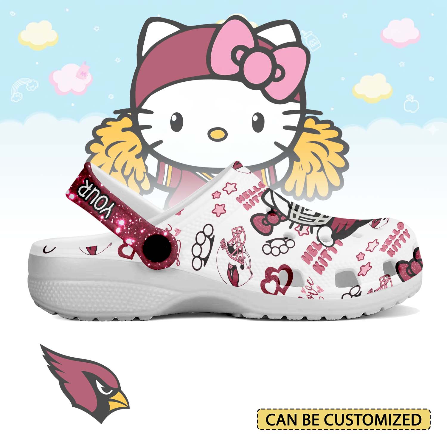 Footwearmerch Arizona Cardinals x Hello Kitty Crocs Crocband Clogs Shoes Comfortable For Men Women and Kids