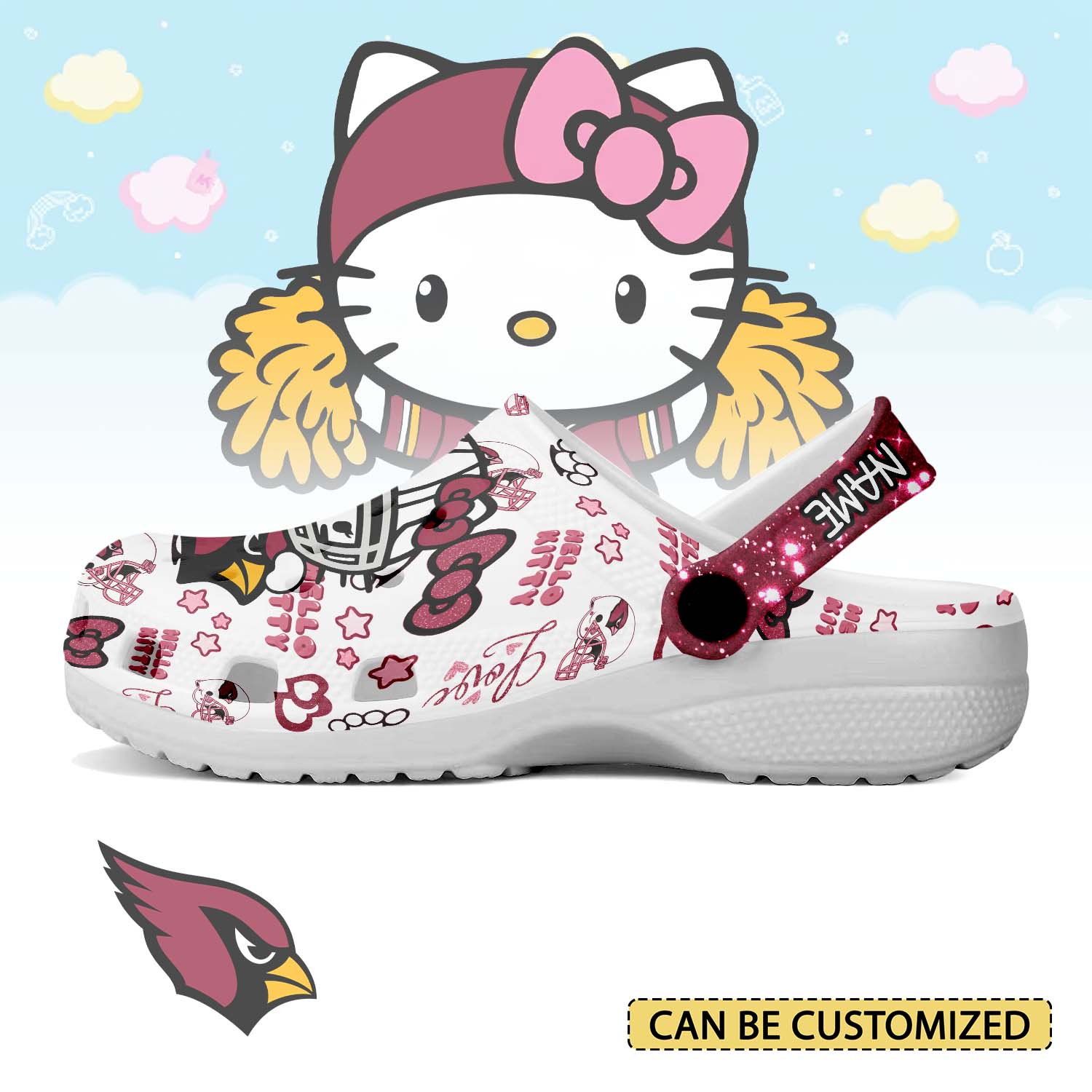 Footwearmerch Arizona Cardinals x Hello Kitty Crocs Crocband Clogs Shoes Comfortable For Men Women and Kids