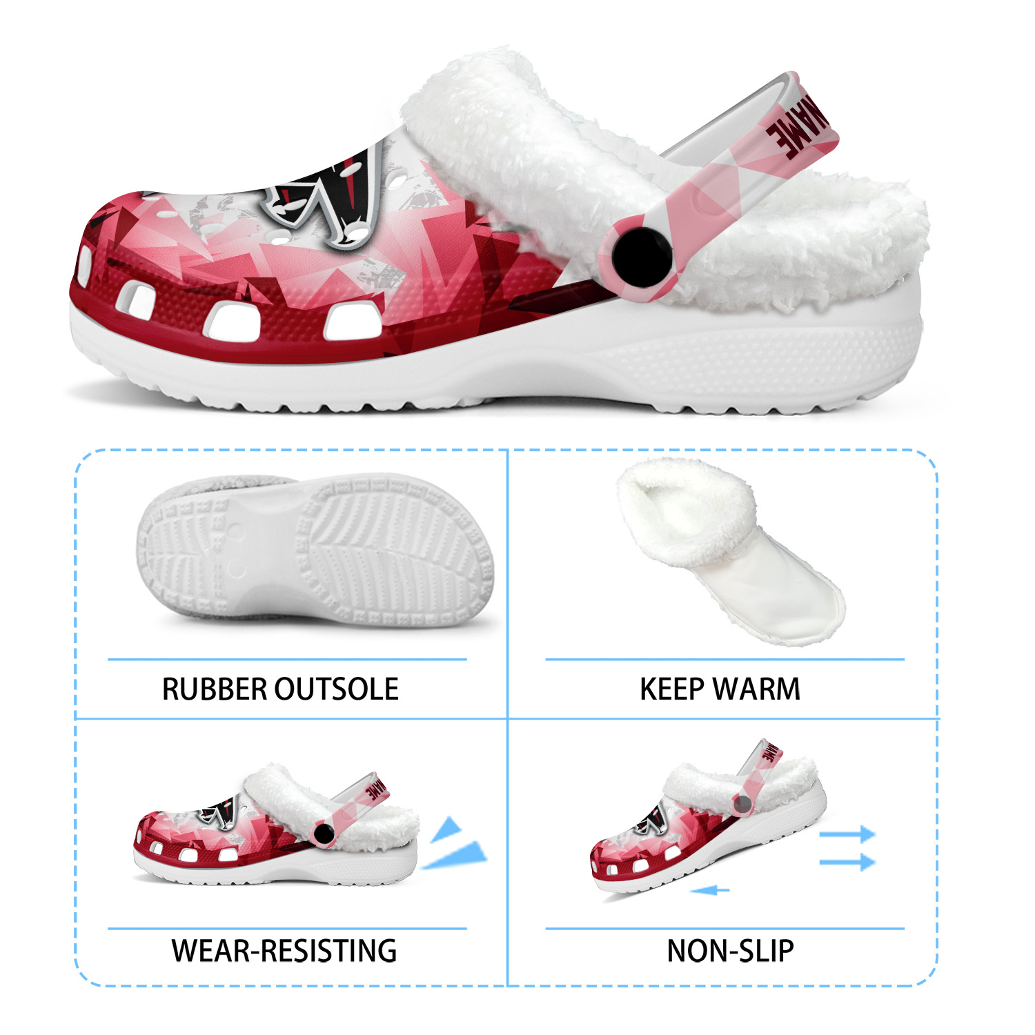 Footwearmerch Atlanta Falcons NFL Crocs Crocband Fleece Lined Clogs Shoes Comfortable For Men Women and Kids In Winter