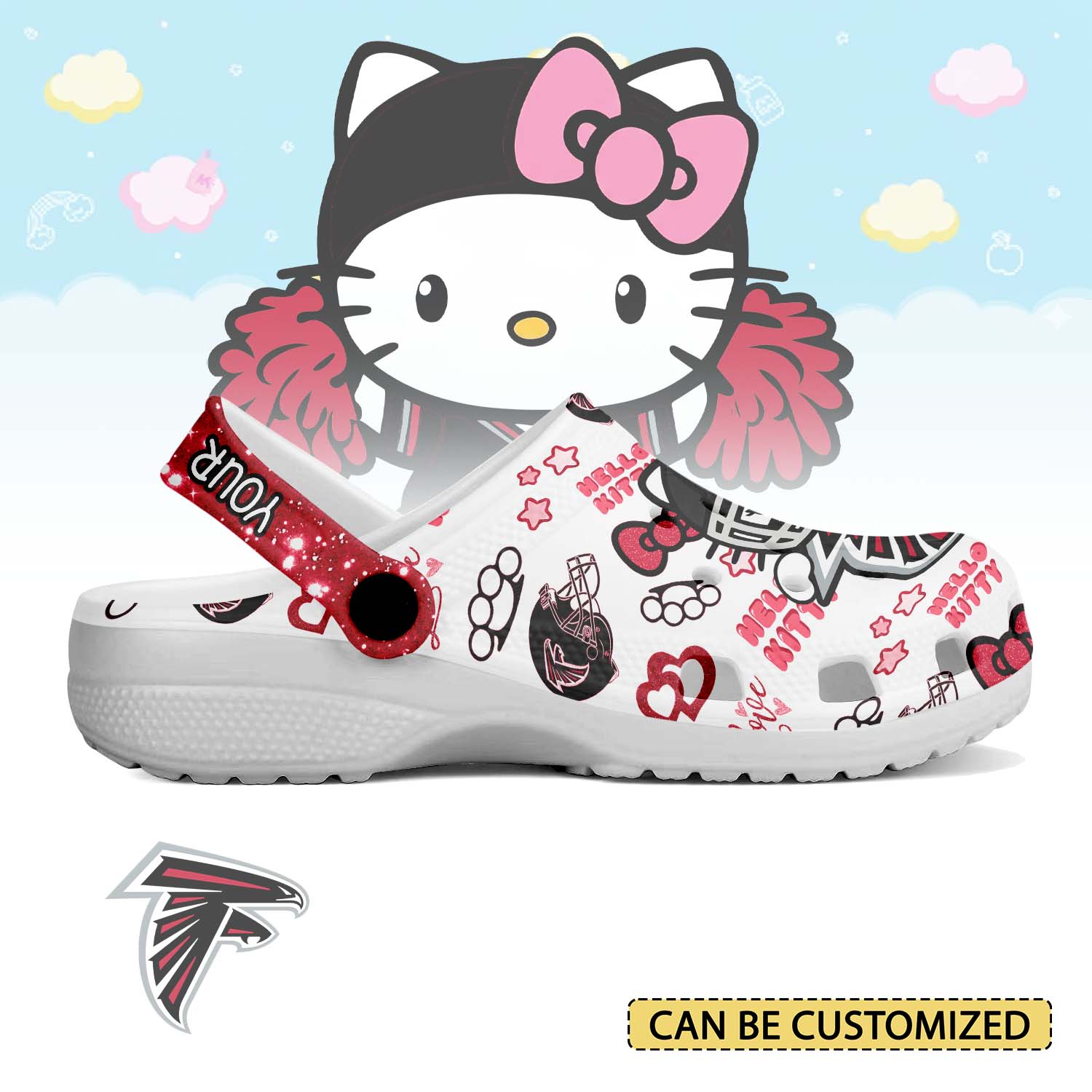Footwearmerch Atlanta Falcons x Hello Kitty Crocs Crocband Clogs Shoes Comfortable For Men Women and Kids