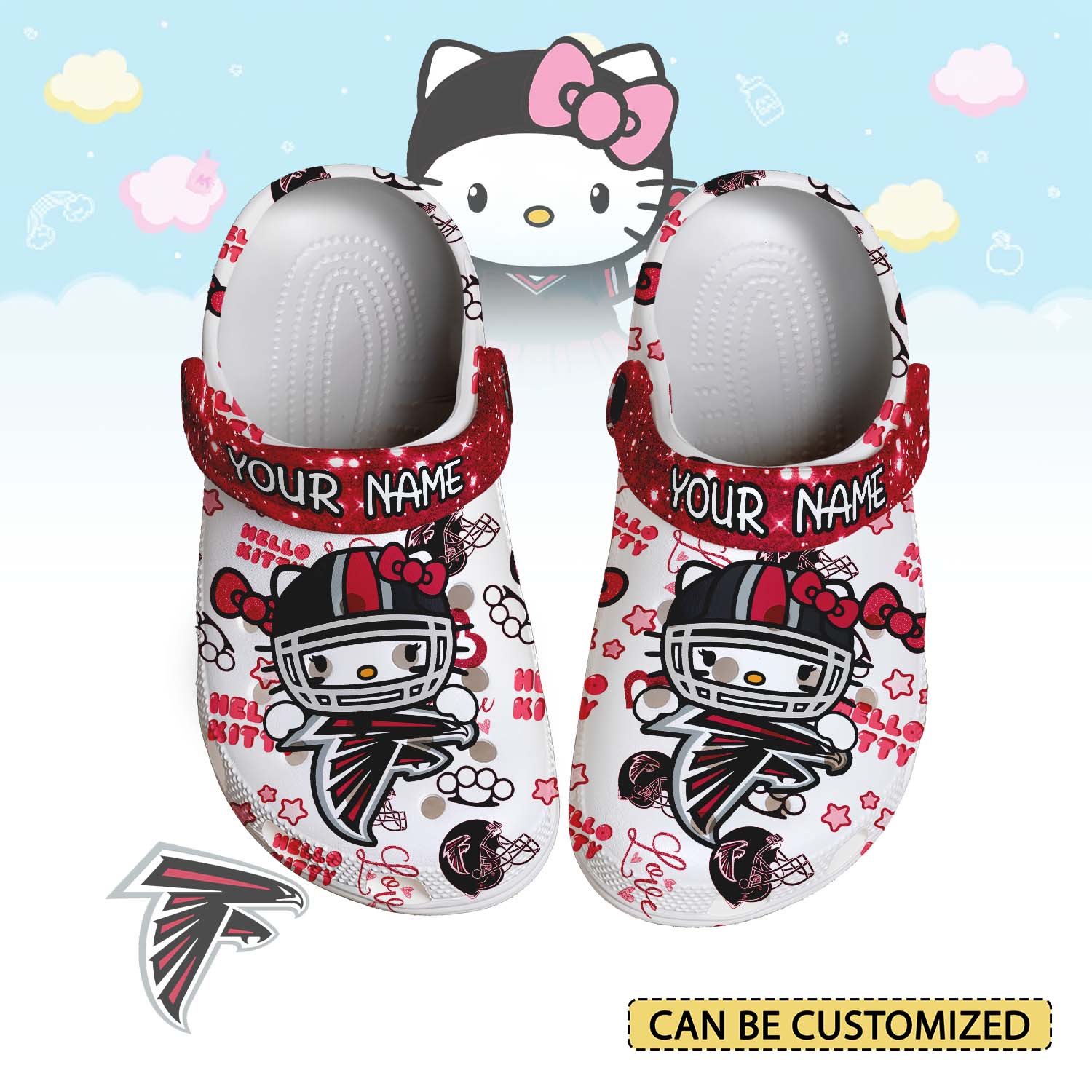 Footwearmerch Atlanta Falcons x Hello Kitty Crocs Crocband Clogs Shoes Comfortable For Men Women and Kids