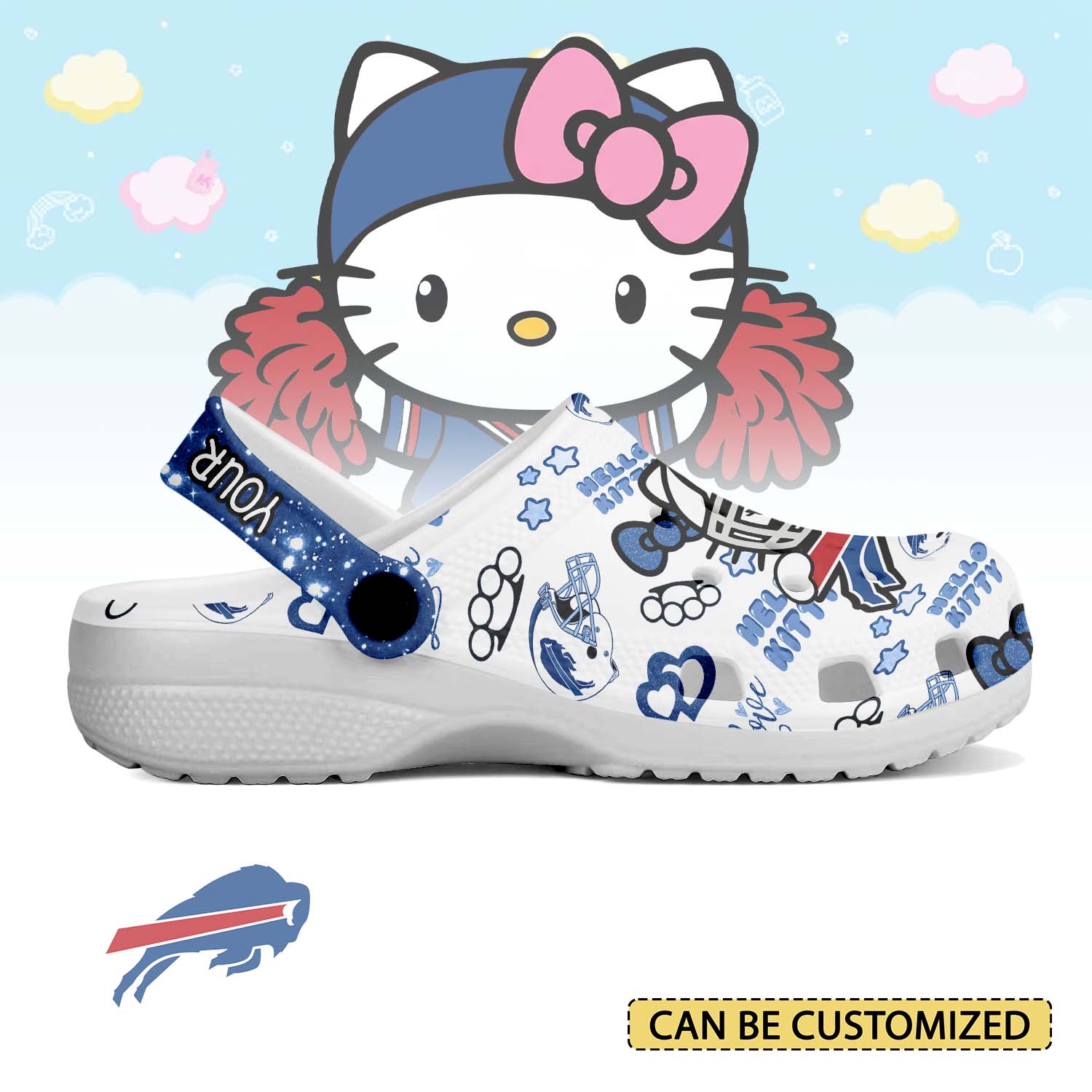 Footwearmerch Buffalo Bills x Hello Kitty Crocs Crocband Clogs Shoes Comfortable For Men Women and Kids