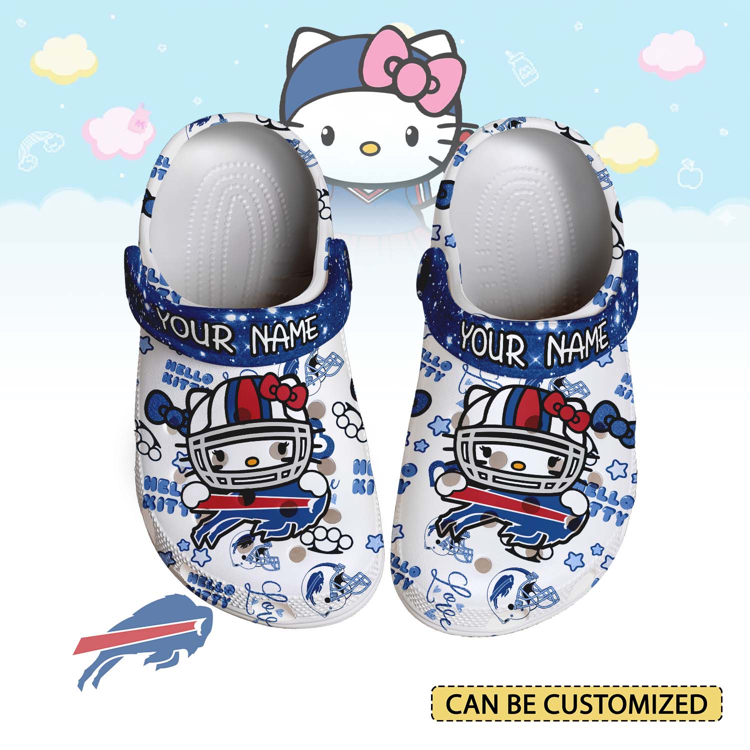 Footwearmerch Buffalo Bills x Hello Kitty Crocs Crocband Clogs Shoes Comfortable For Men Women and Kids