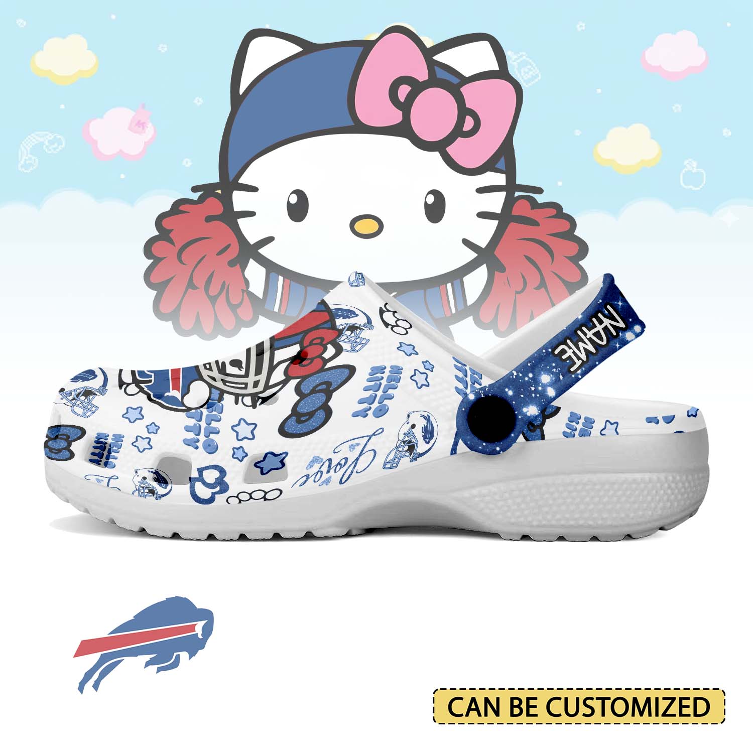 Footwearmerch Buffalo Bills x Hello Kitty Crocs Crocband Clogs Shoes Comfortable For Men Women and Kids