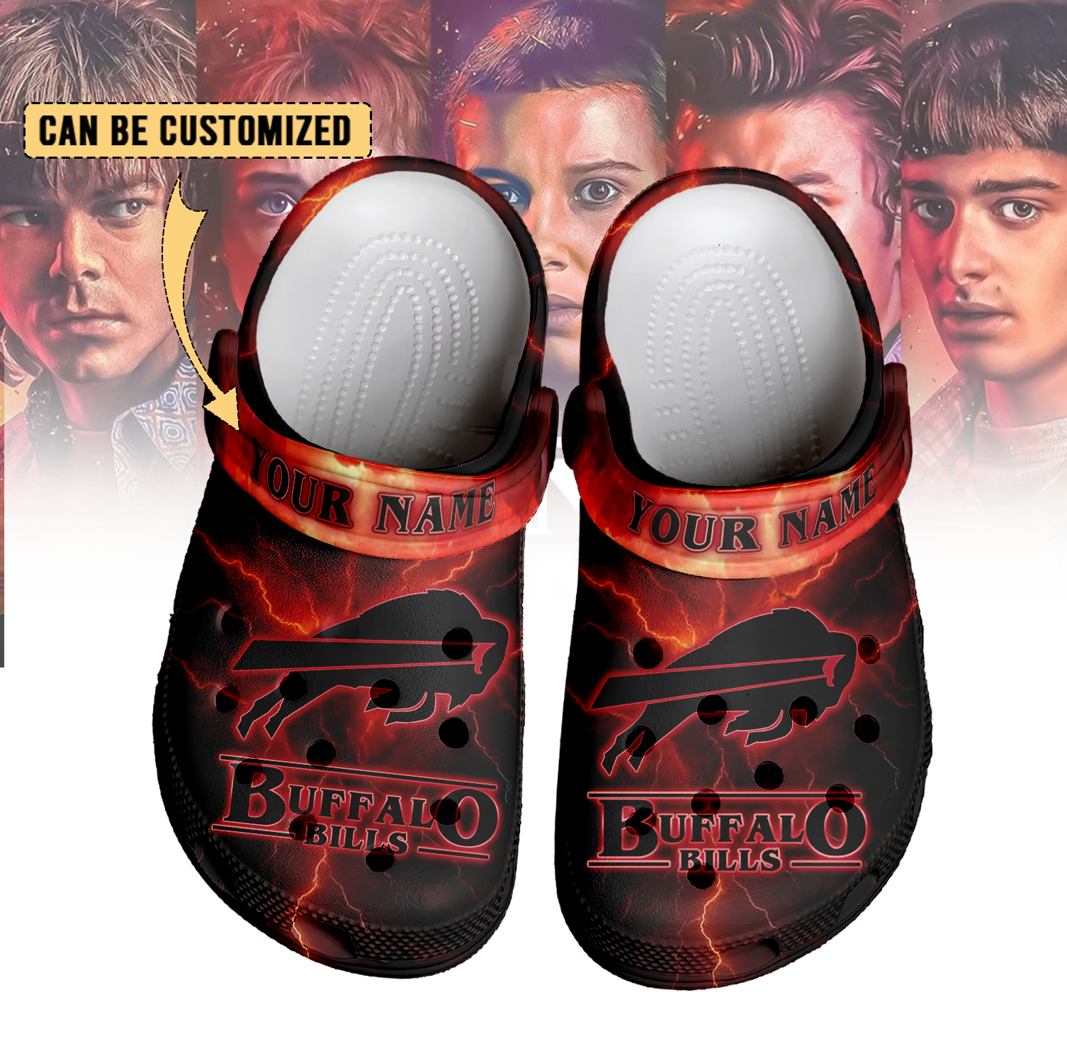 Footwearmerch Buffalo Bills x Stranger Things Crocs Crocband Clogs Shoes Comfortable For Men Women and Kids