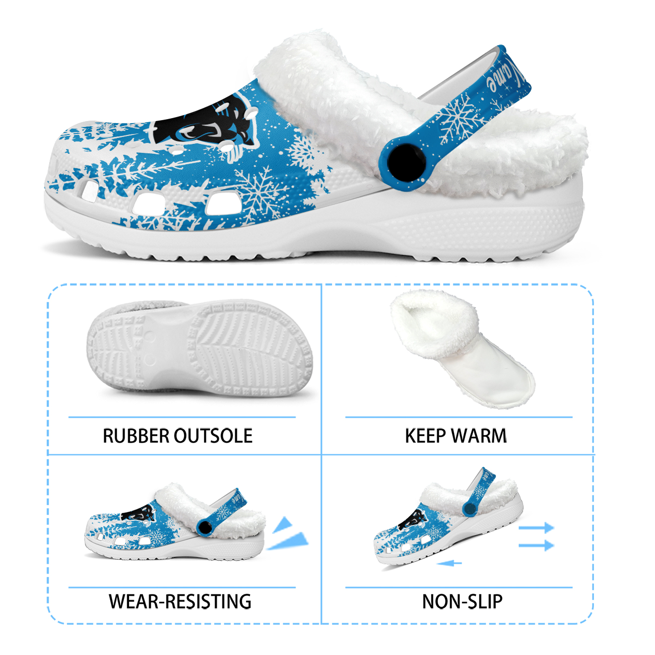 Footwearmerch Carolina Panthers NFL Crocs Crocband Fleece Lined Clogs Shoes Comfortable For Men Women and Kids In Winter