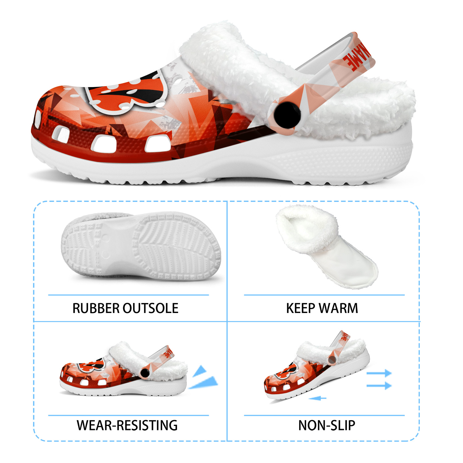 Footwearmerch Cincinnati Bengals NFL Crocs Crocband Fleece Lined Clogs Shoes Comfortable For Men Women and Kids In Winter