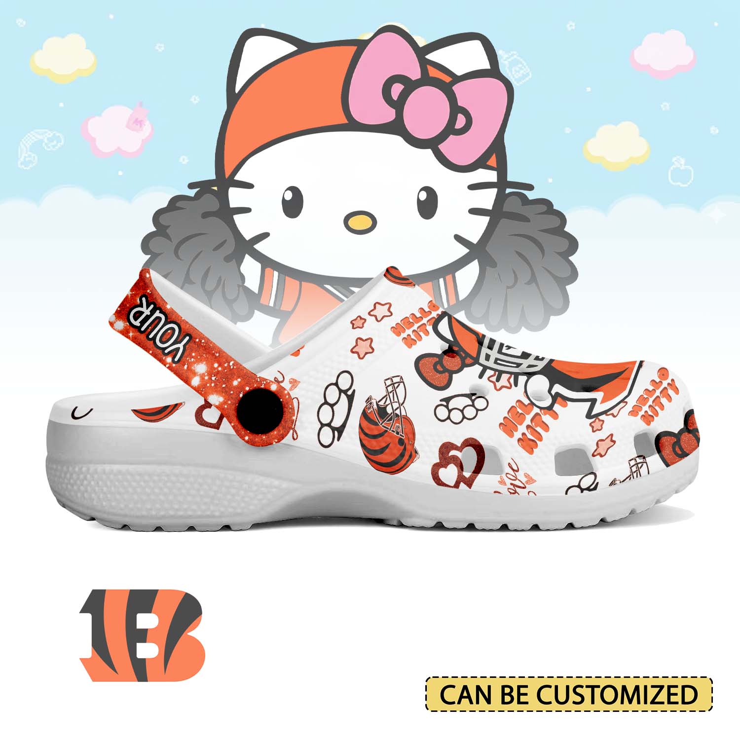 Footwearmerch Cincinnati Bengals x Hello Kitty Crocs Crocband Clogs Shoes Comfortable For Men Women and Kids