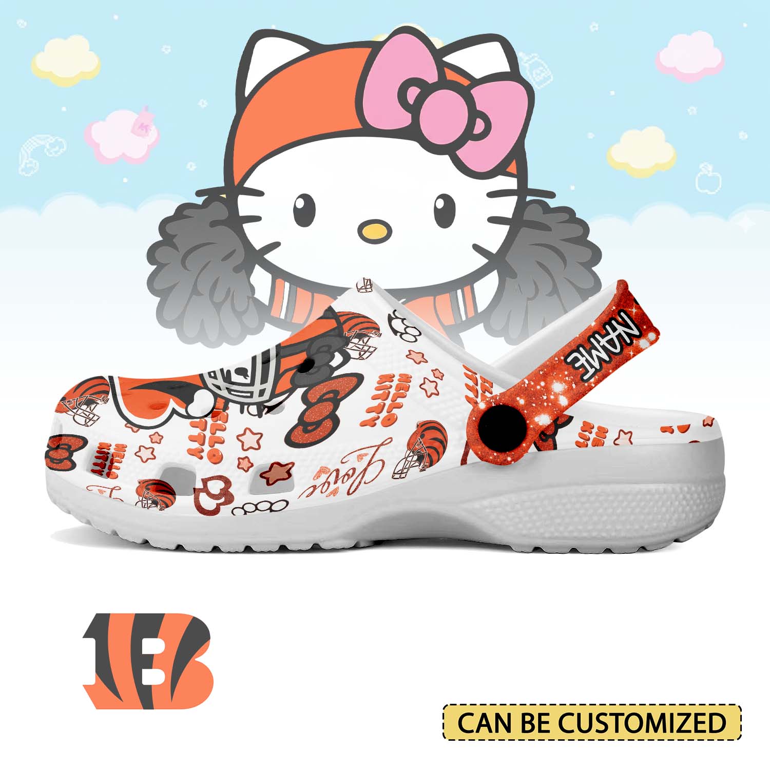 Footwearmerch Cincinnati Bengals x Hello Kitty Crocs Crocband Clogs Shoes Comfortable For Men Women and Kids