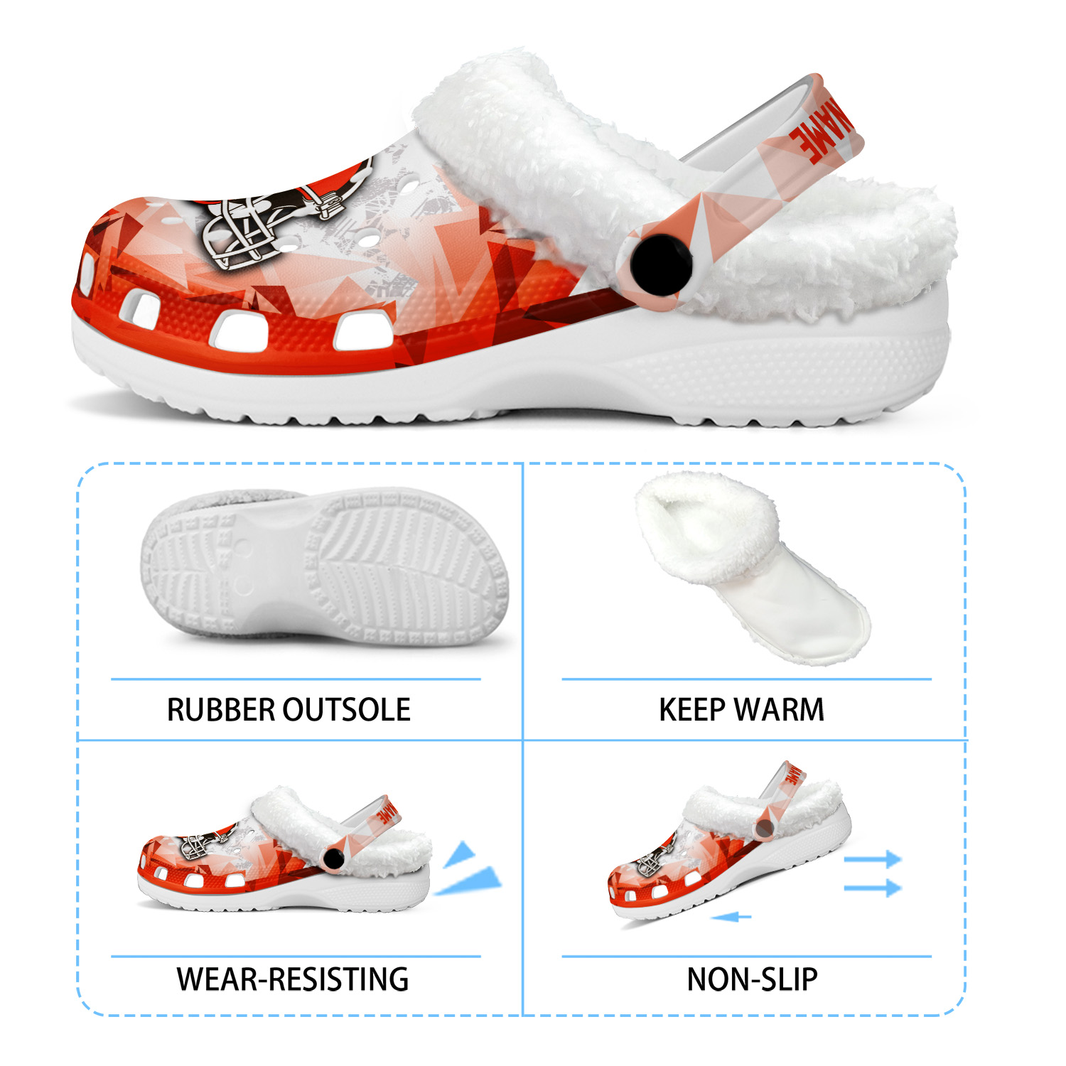 Footwearmerch Cleveland Browns NFL Crocs Crocband Fleece Lined Clogs Shoes Comfortable For Men Women and Kids In Winter