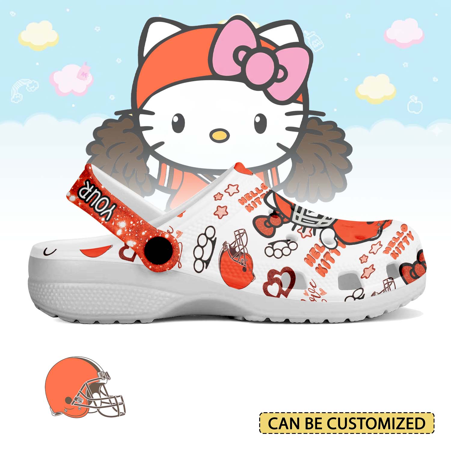 Footwearmerch Cleveland Browns x Hello Kitty Crocs Crocband Clogs Shoes Comfortable For Men Women and Kids