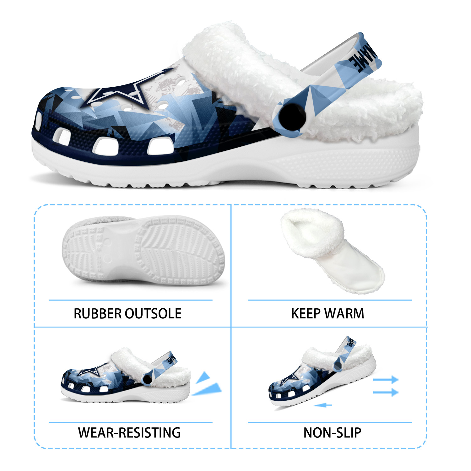 Footwearmerch Dallas Cowboys NFL Crocs Crocband Fleece Lined Clogs Shoes Comfortable For Men Women and Kids In Winter
