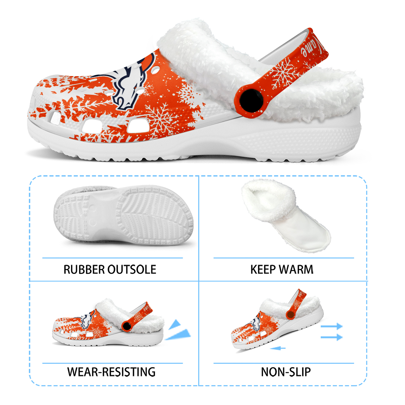 Footwearmerch Denver Broncos NFL Crocs Crocband Fleece Lined Clogs Shoes Comfortable For Men Women and Kids In Winter