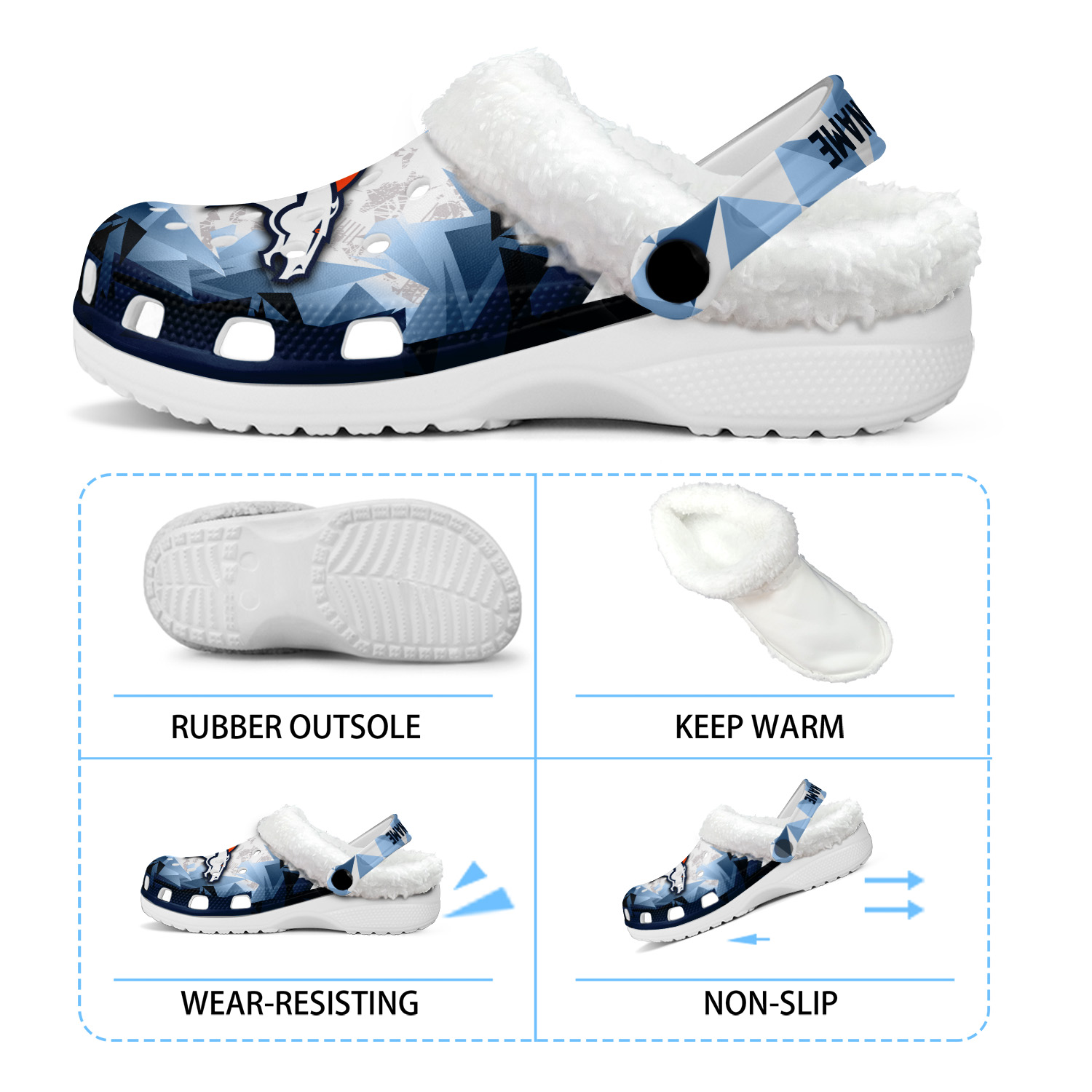 Footwearmerch Denver Broncos NFL Crocs Crocband Fleece Lined Clogs Shoes Comfortable For Men Women and Kids In Winter