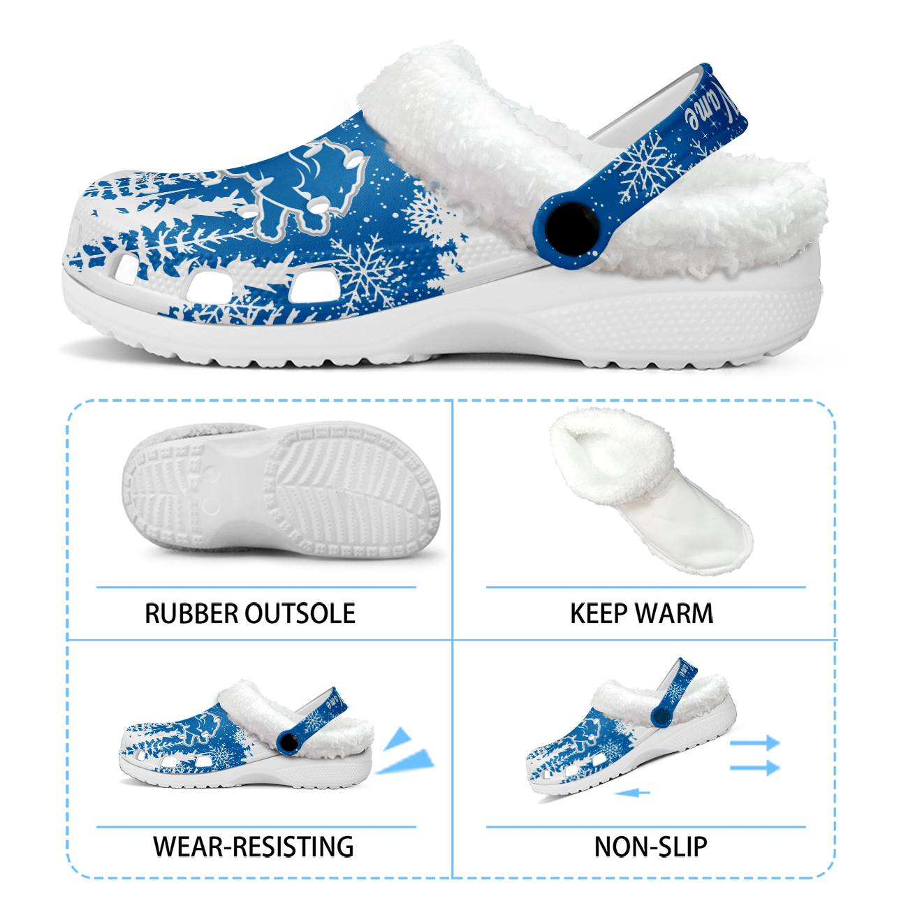 Footwearmerch Detroit Lions NFL Crocs Crocband Fleece Lined Clogs Shoes Comfortable For Men Women and Kids In Winter