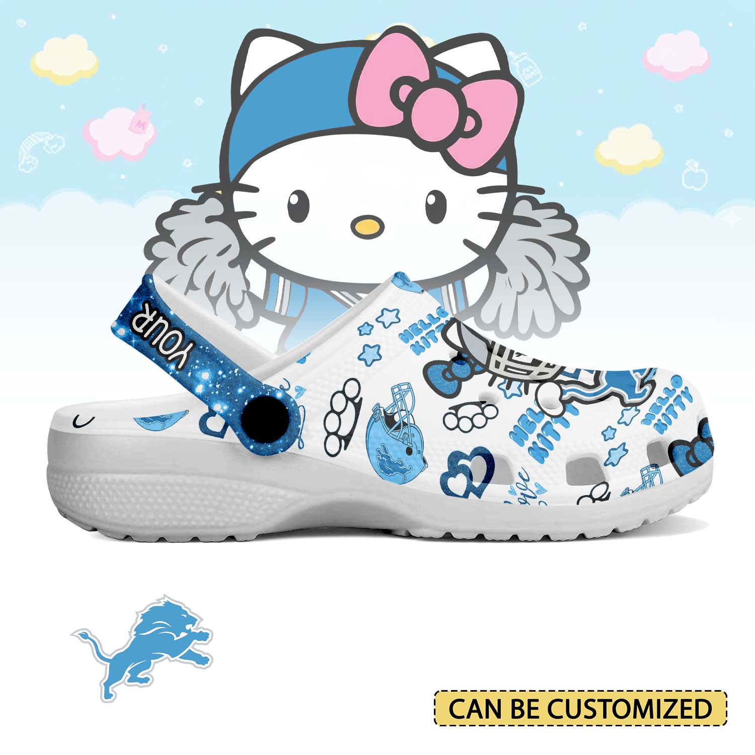 Footwearmerch Detroit Lions x Hello Kitty Crocs Crocband Clogs Shoes Comfortable For Men Women and Kids