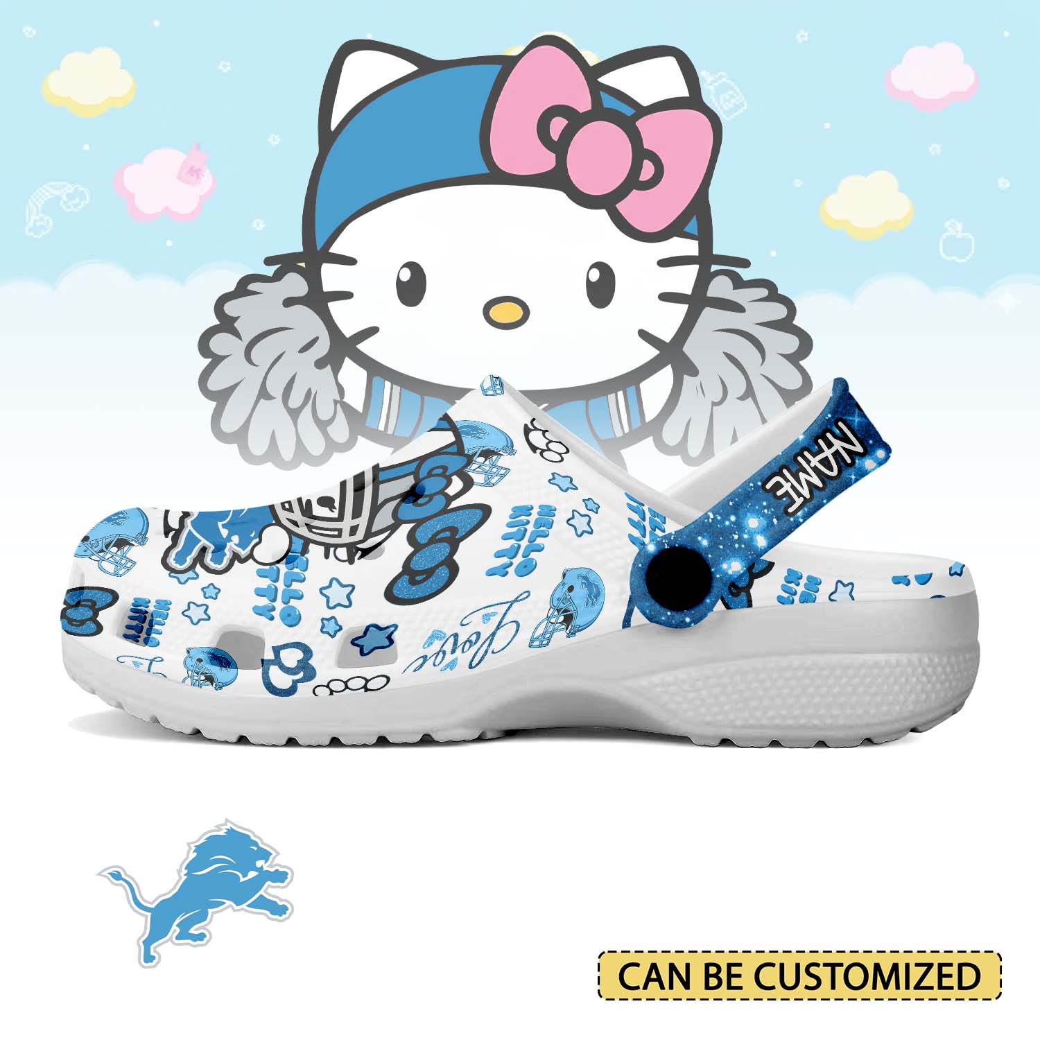 Footwearmerch Detroit Lions x Hello Kitty Crocs Crocband Clogs Shoes Comfortable For Men Women and Kids