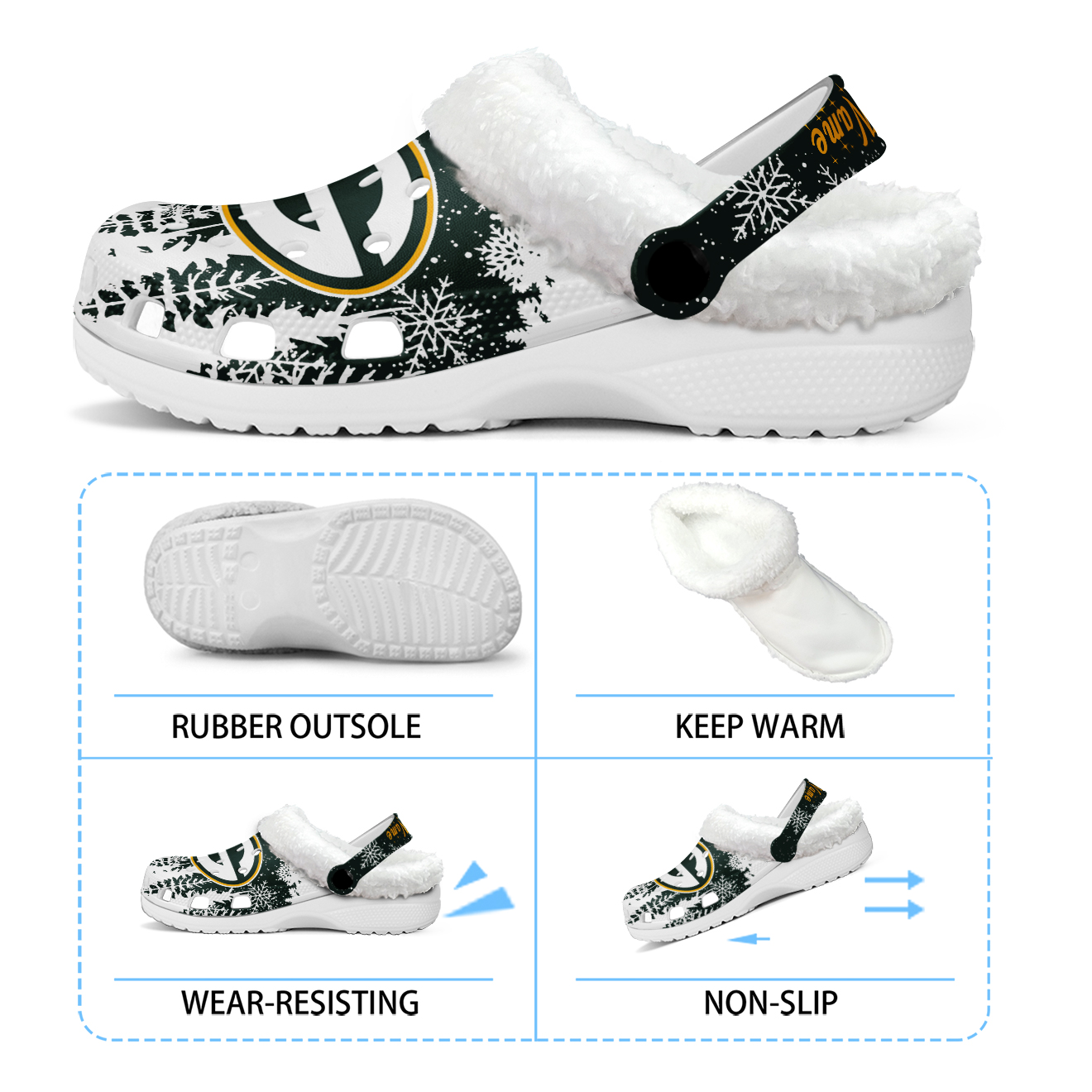 Footwearmerch Green Bay Packers NFL Crocs Crocband Fleece Lined Clogs Shoes Comfortable For Men Women and Kids In Winter