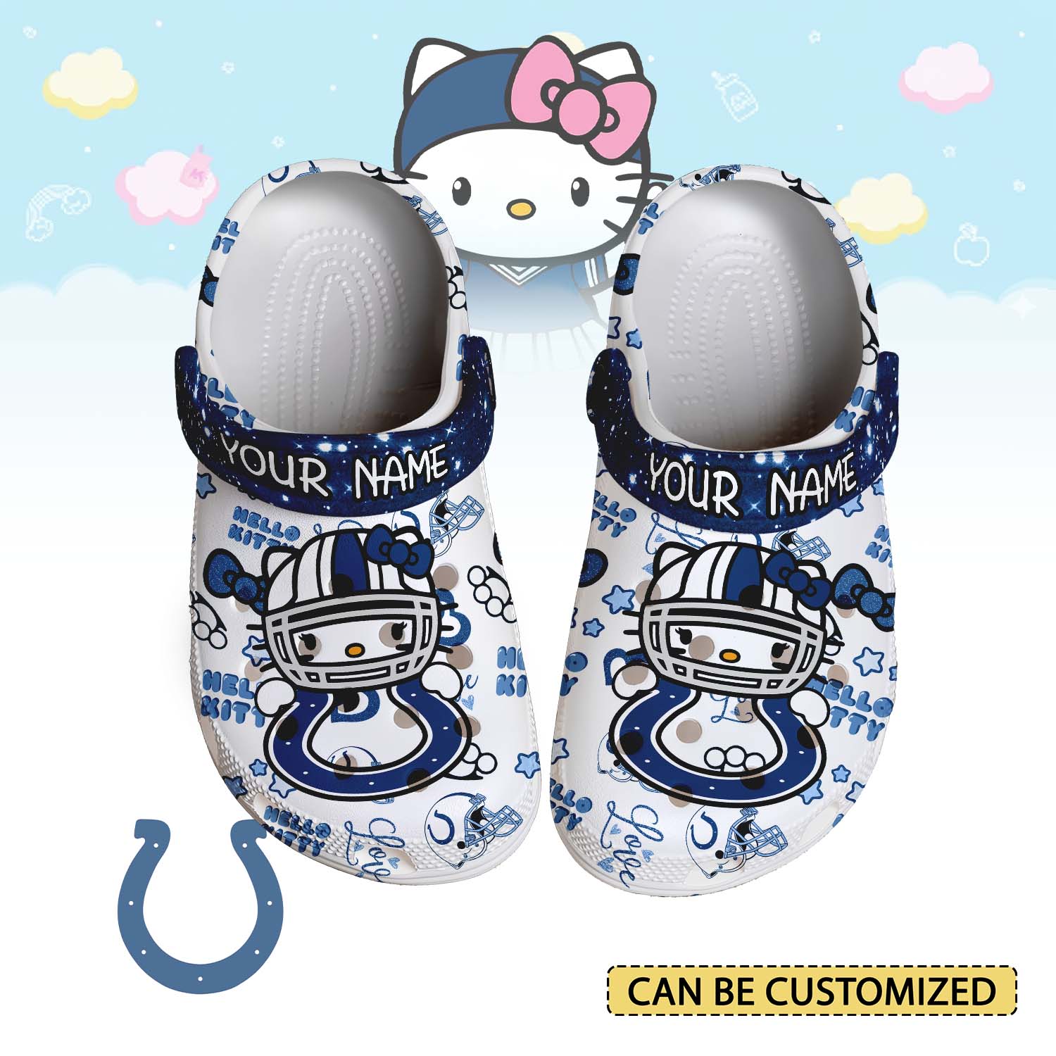 Footwearmerch Indianapolis Colts x Hello Kitty Crocs Crocband Clogs Shoes Comfortable For Men Women and Kids