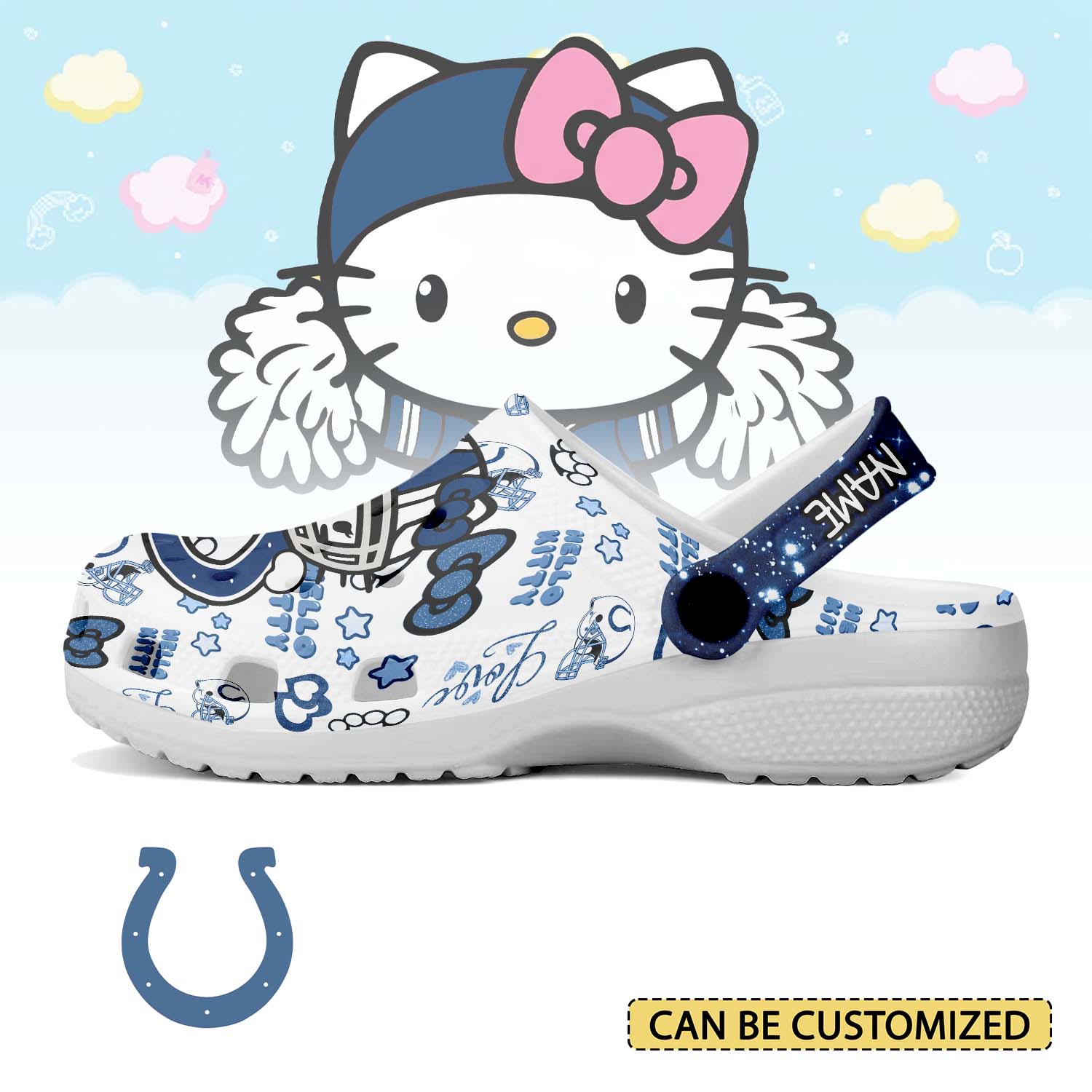 Footwearmerch Indianapolis Colts x Hello Kitty Crocs Crocband Clogs Shoes Comfortable For Men Women and Kids