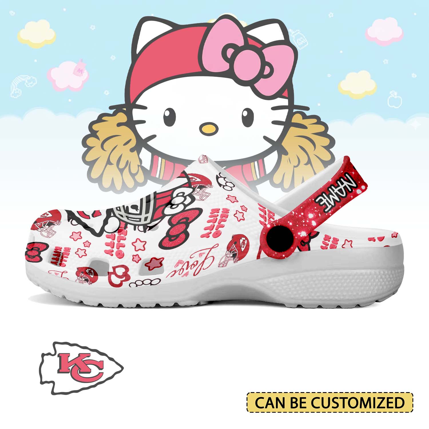 Footwearmerch Kansas City Chiefs x Hello Kitty Crocs Crocband Clogs Shoes Comfortable For Men Women and Kids