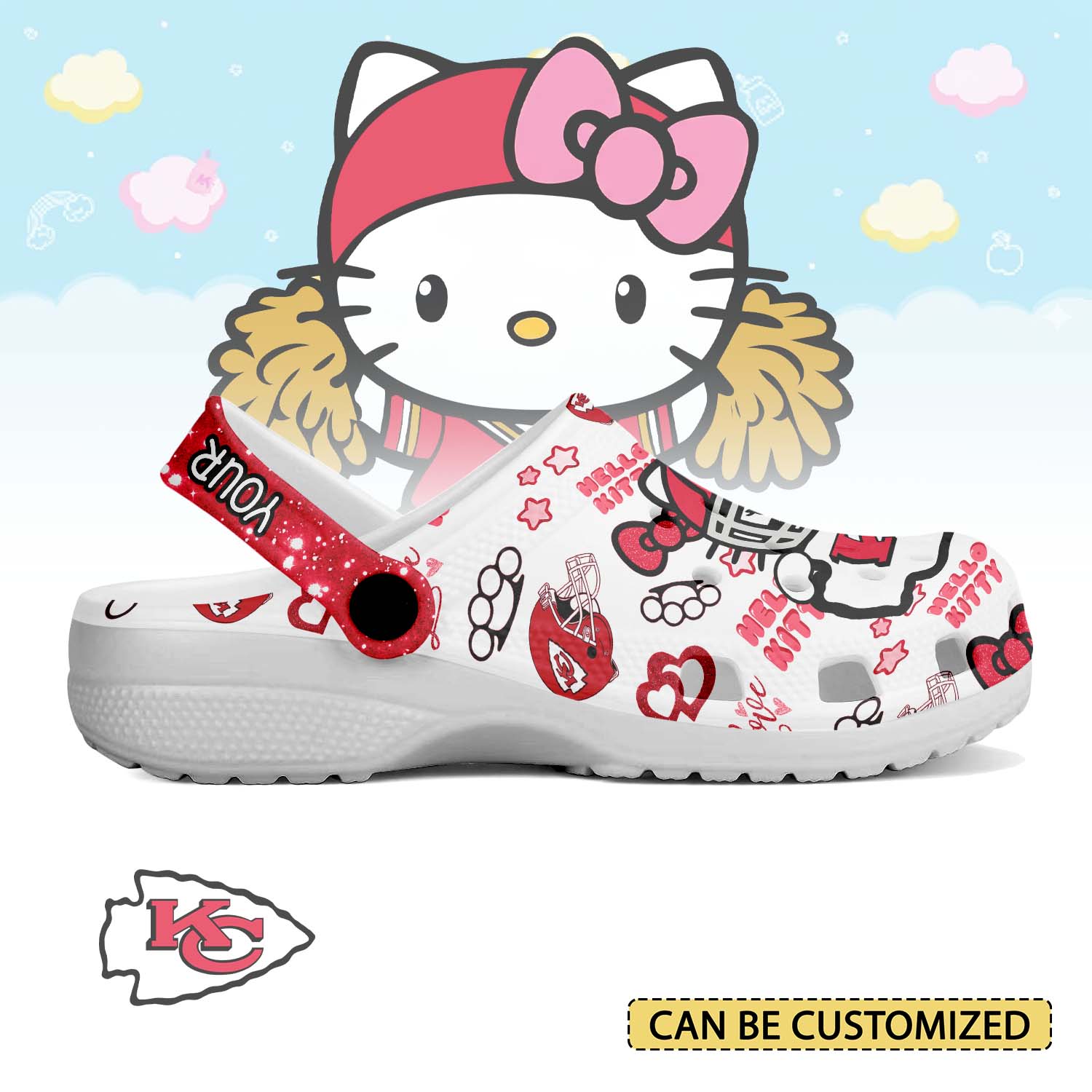 Footwearmerch Kansas City Chiefs x Hello Kitty Crocs Crocband Clogs Shoes Comfortable For Men Women and Kids