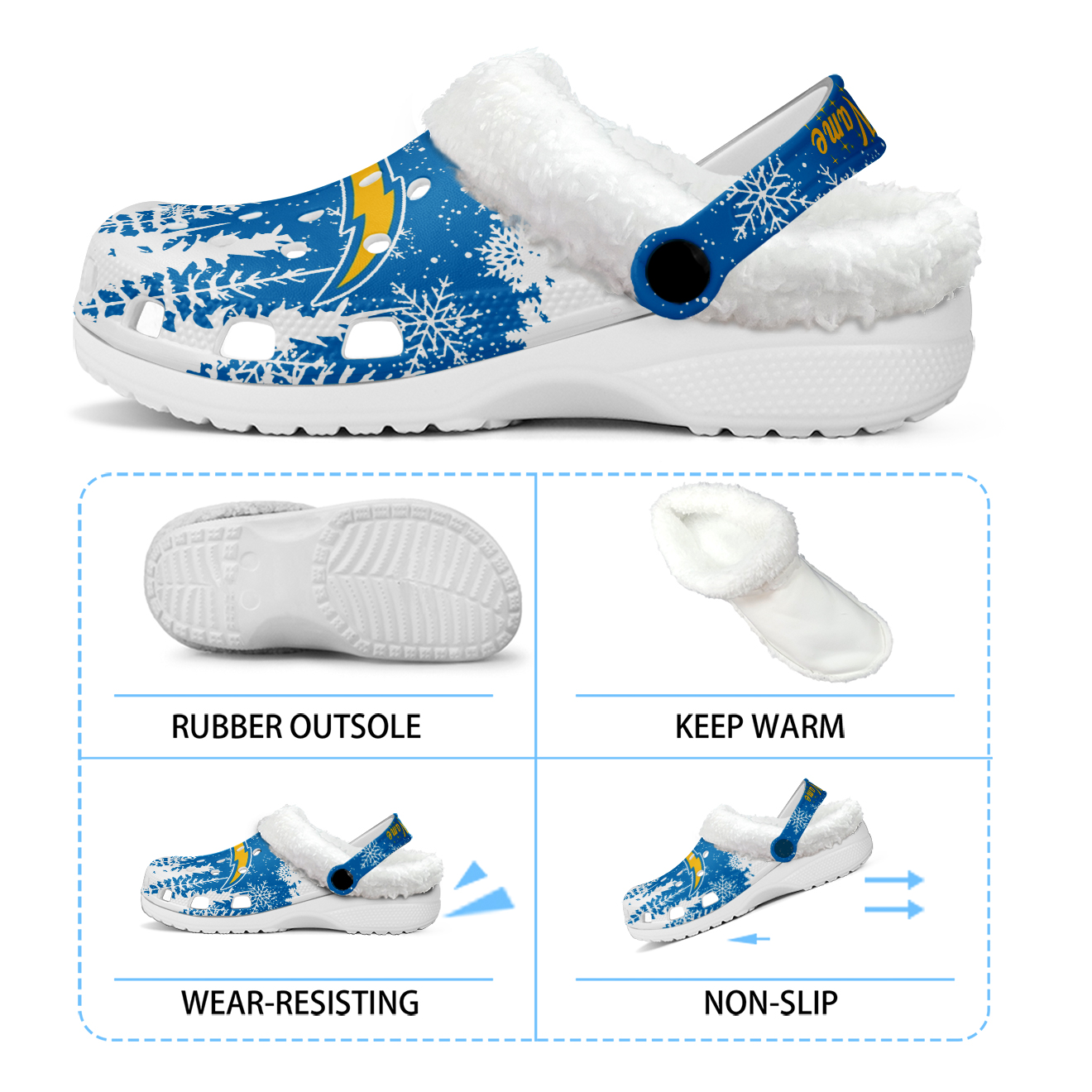 Footwearmerch Los Angeles Chargers NFL Crocs Crocband Fleece Lined Clogs Shoes Comfortable For Men Women and Kids In Winter