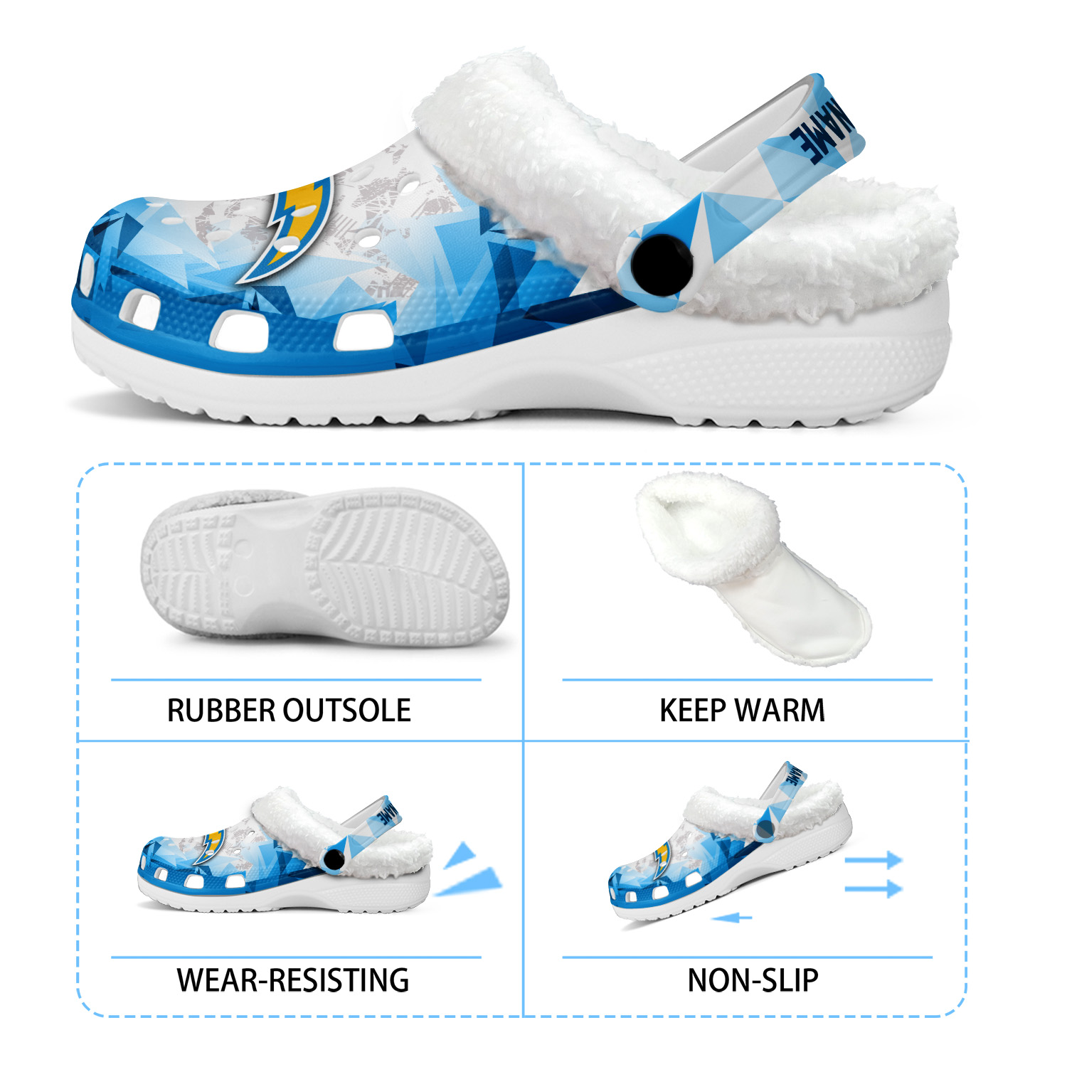 Footwearmerch Los Angeles Chargers NFL Crocs Crocband Fleece Lined Clogs Shoes Comfortable For Men Women and Kids In Winter