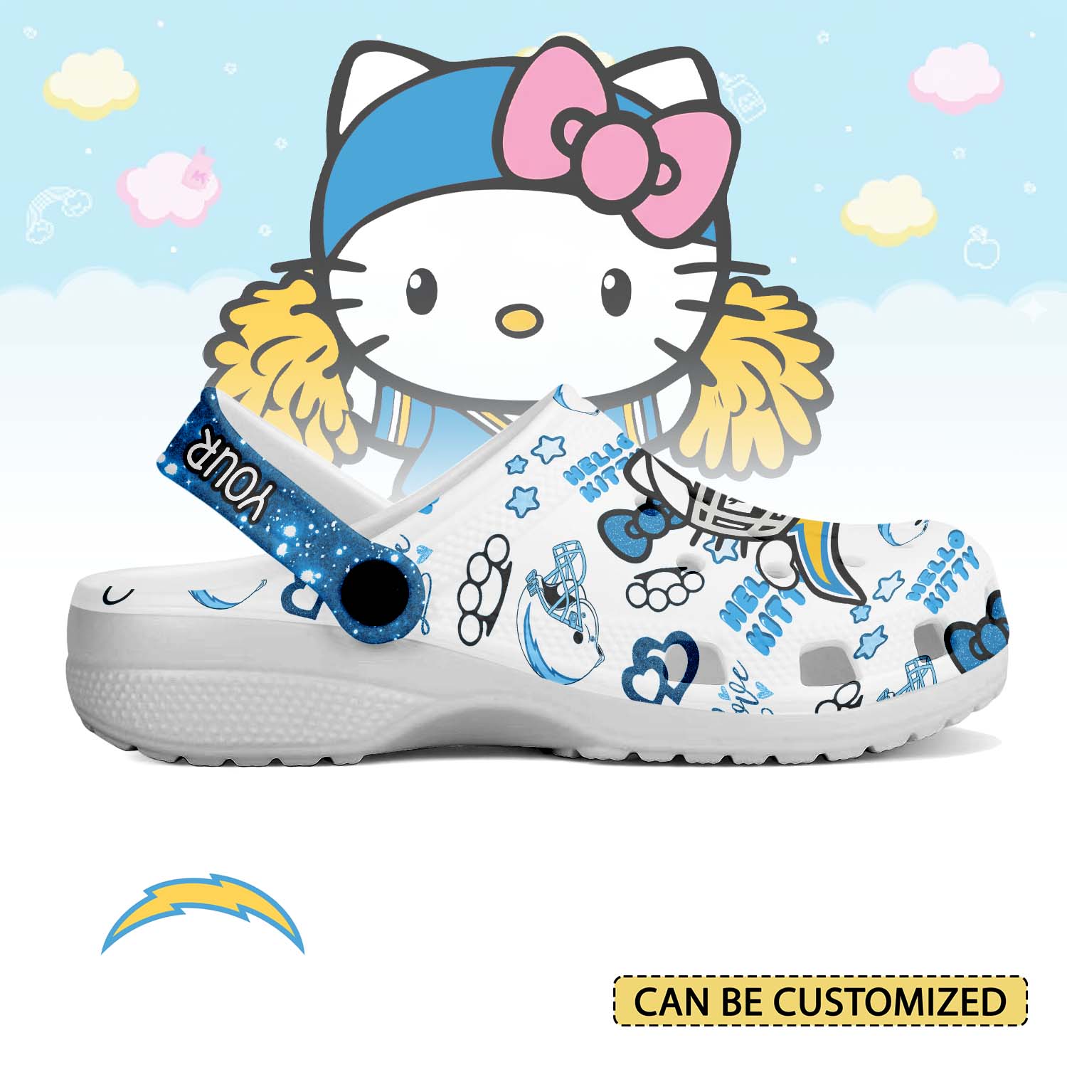 Footwearmerch Los Angeles Chargers x Hello Kitty Crocs Crocband Clogs Shoes Comfortable For Men Women and Kids