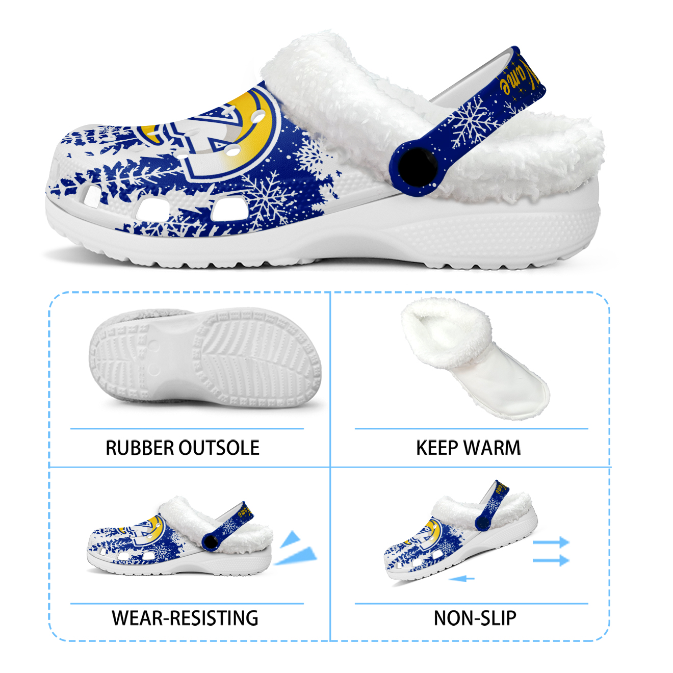 Footwearmerch Los Angeles Rams NFL Crocs Crocband Fleece Lined Clogs Shoes Comfortable For Men Women and Kids In Winter