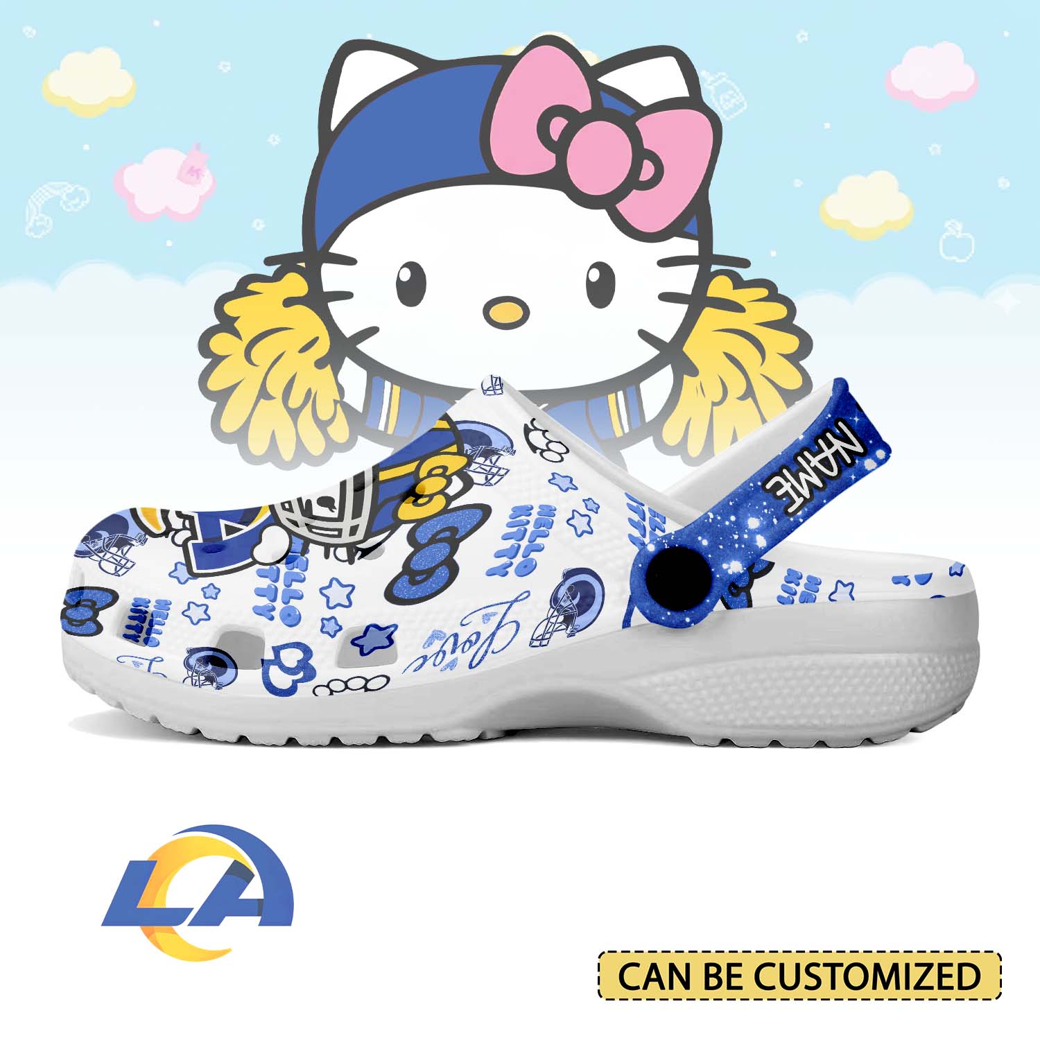 Footwearmerch Los Angeles Rams x Hello Kitty Crocs Crocband Clogs Shoes Comfortable For Men Women and Kids