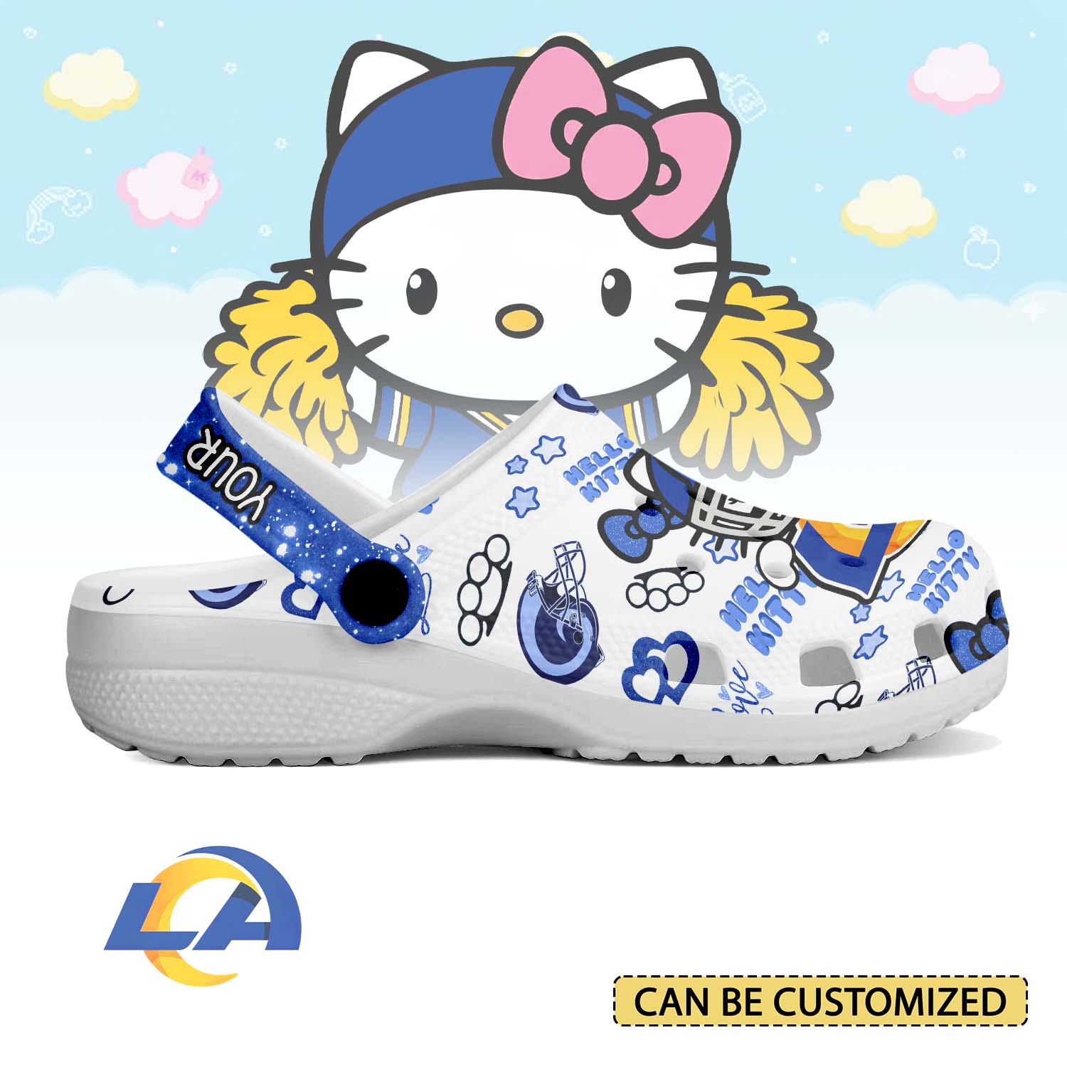 Footwearmerch Los Angeles Rams x Hello Kitty Crocs Crocband Clogs Shoes Comfortable For Men Women and Kids